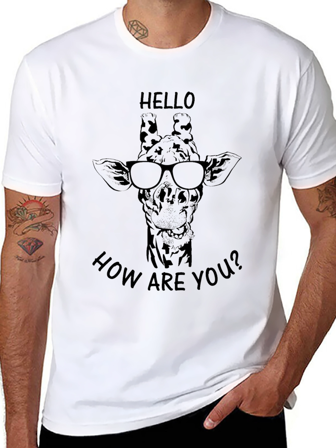 Giraffe with Glasses T-Shirt - Hello How Are You?