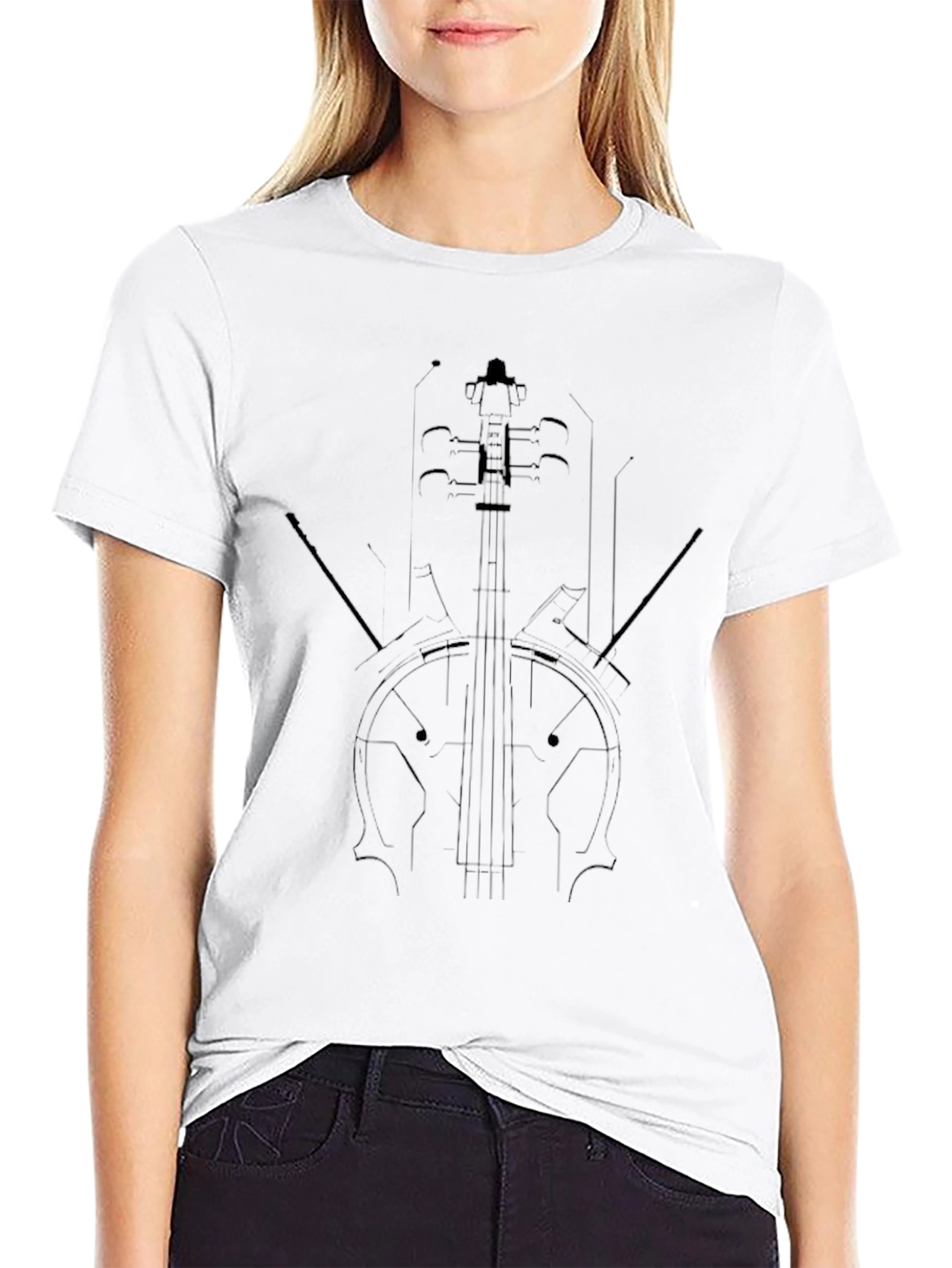 Classic Violin Line Art Black Tee