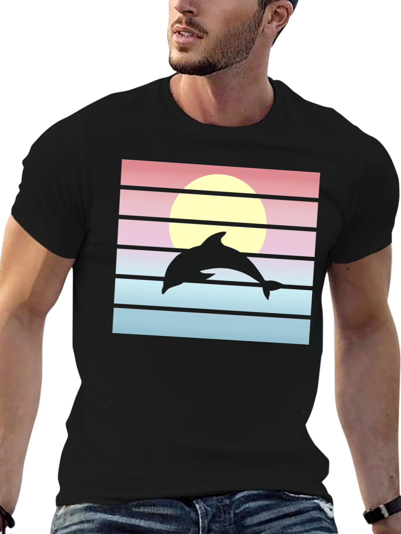 Retro Dolphin Sunset Graphic Tee