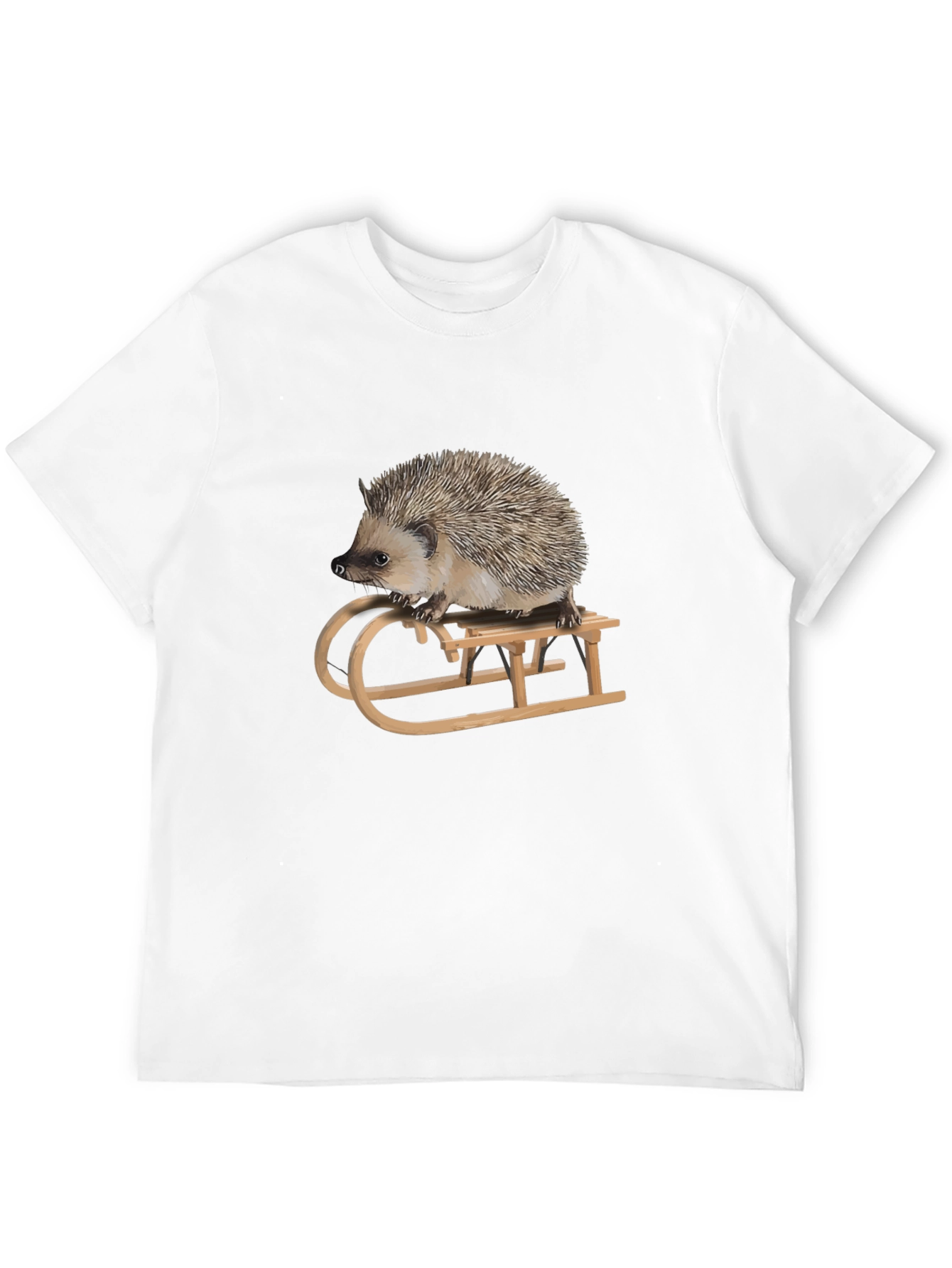 Hedgehog on Sled Graphic Tee -  Unique Animal T-Shirt