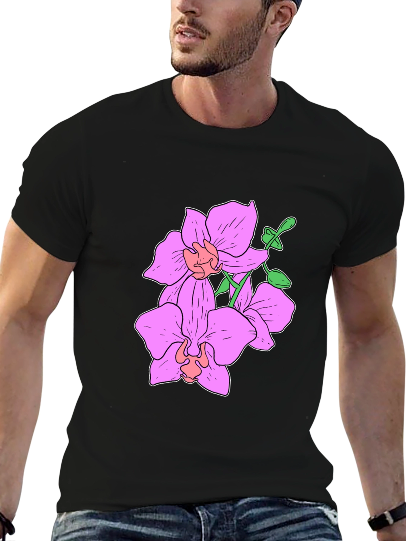 Floral Orchid Graphic Tee - Black