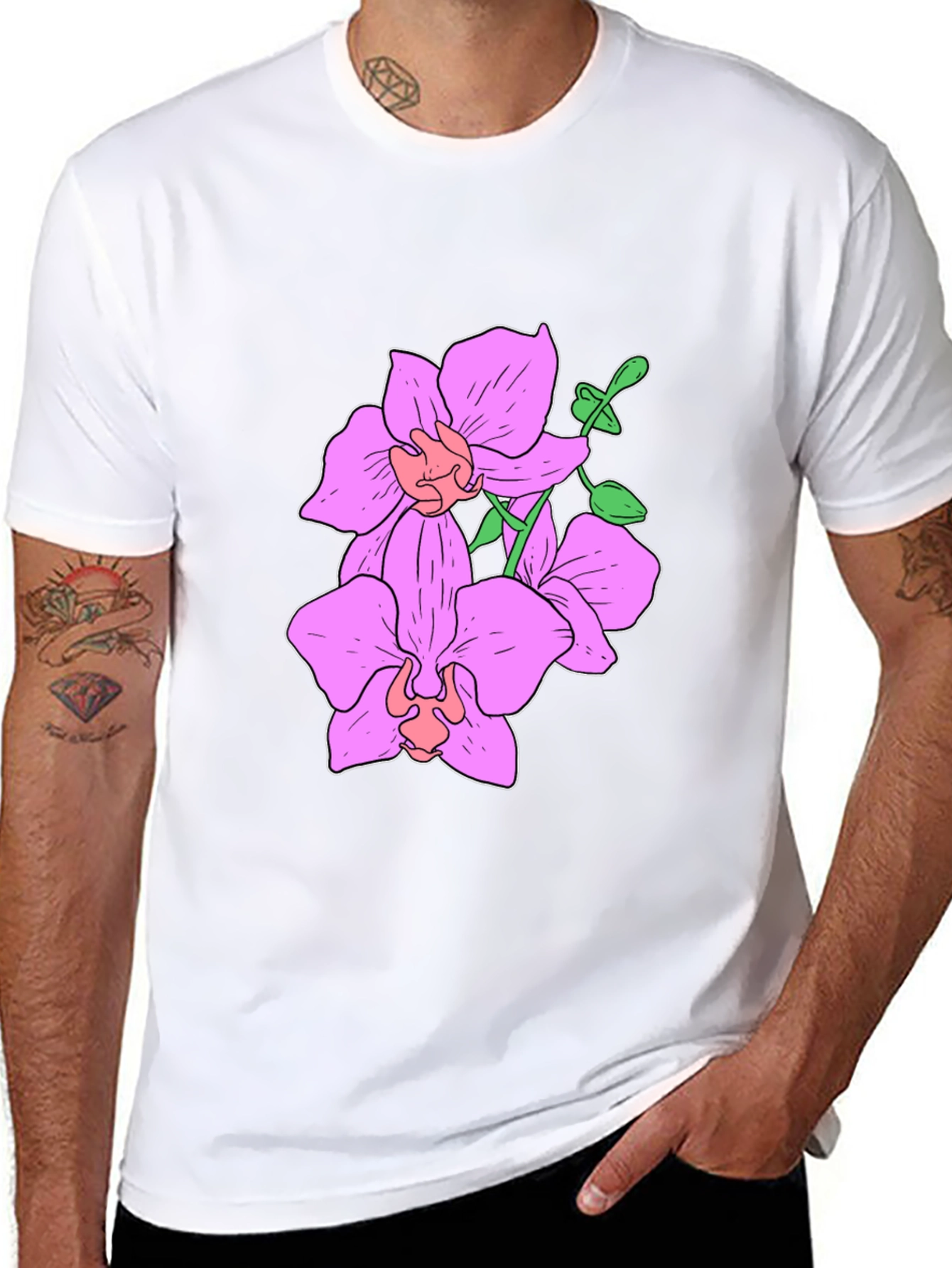 Floral Orchid Graphic Tee - Black