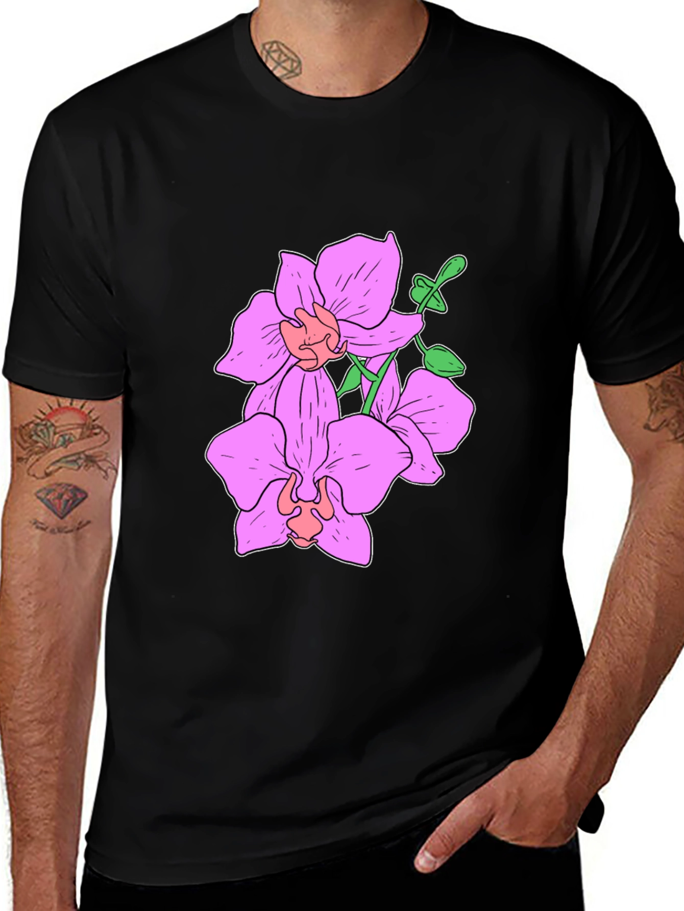 Floral Orchid Graphic Tee - Black