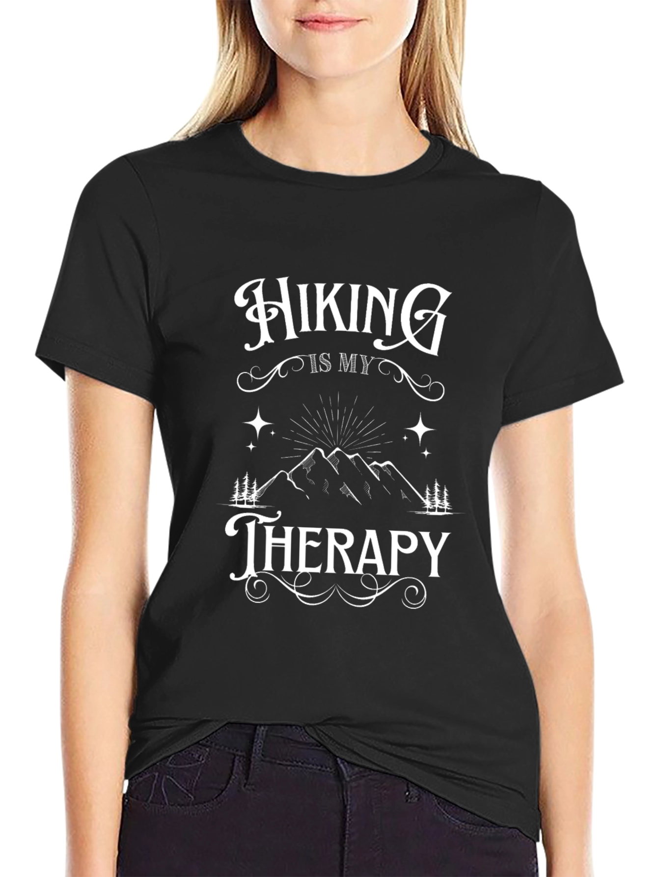 Hiking is My Therapy Black T-Shirt