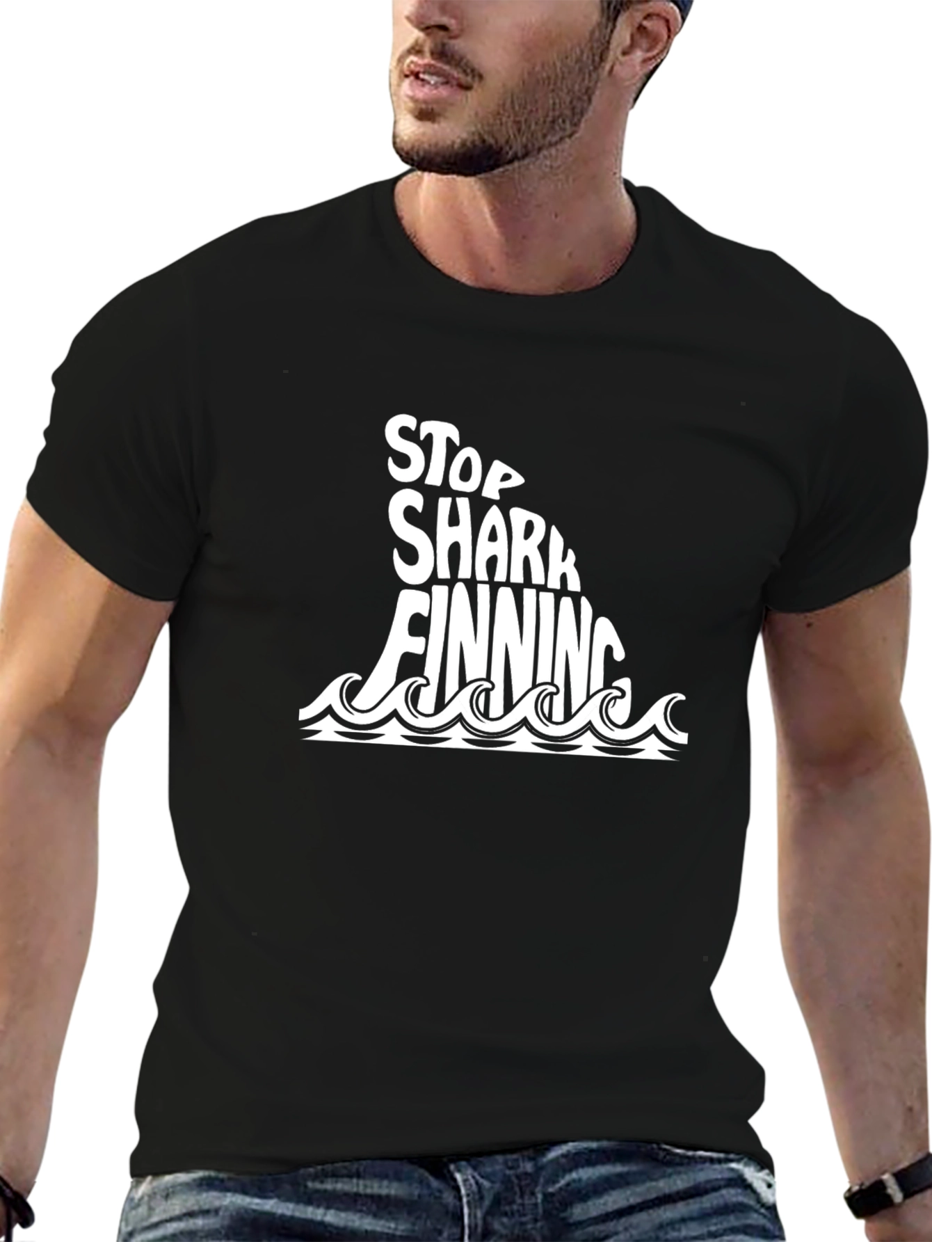 Stop Shark Finning Graphic T-Shirt - Black