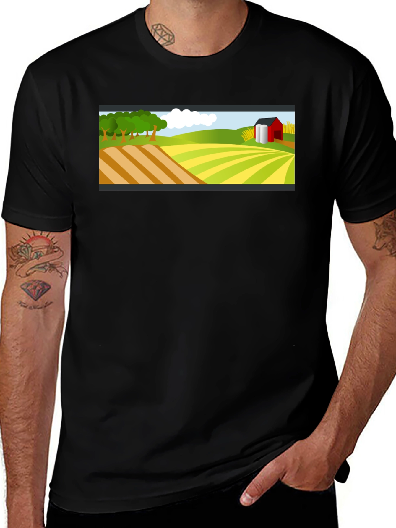 Farm Landscape Graphic Tee - Black