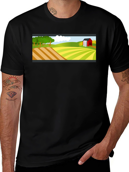 Farm Landscape Graphic Tee - Black