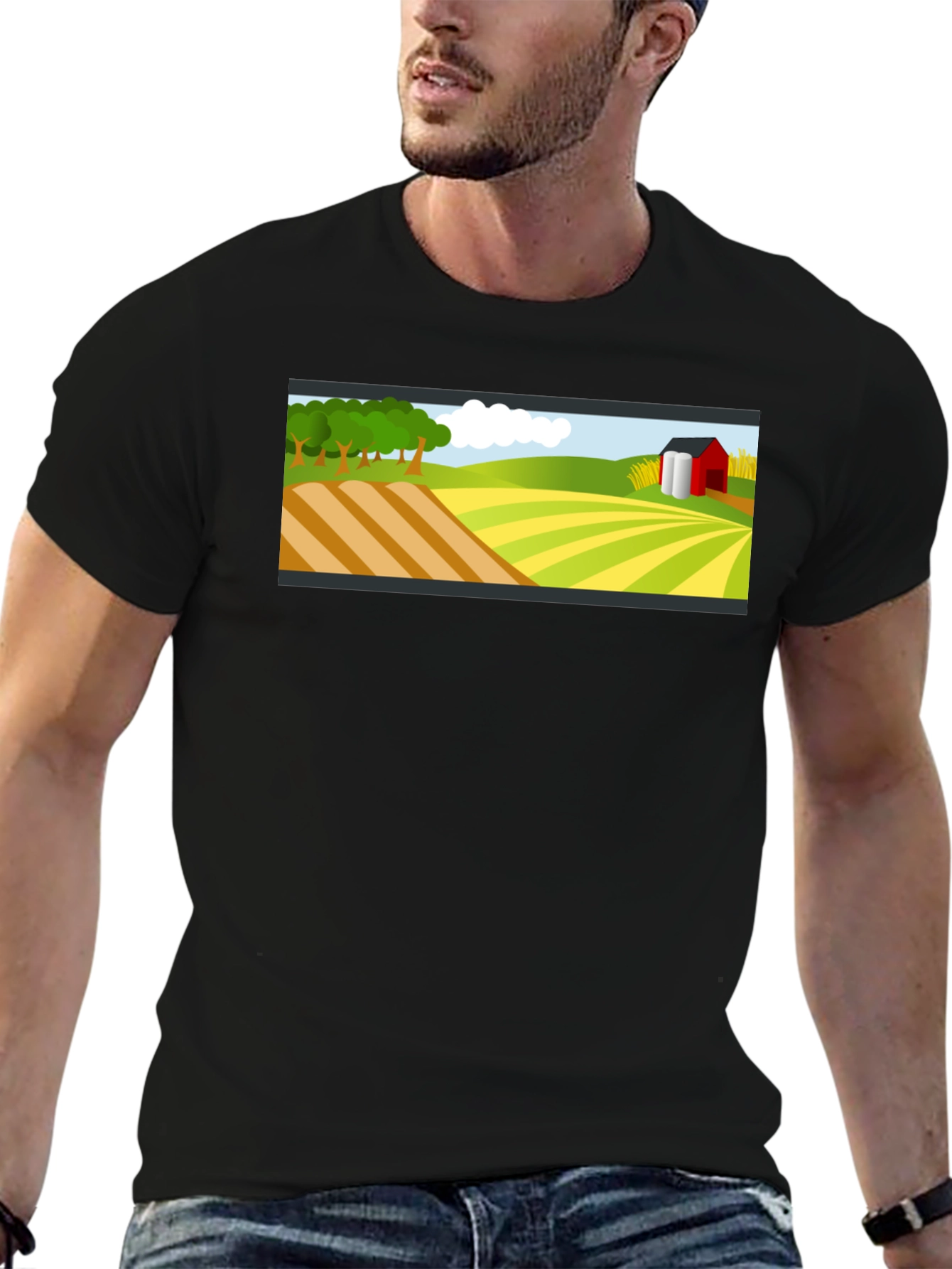 Farm Landscape Graphic Tee - Black