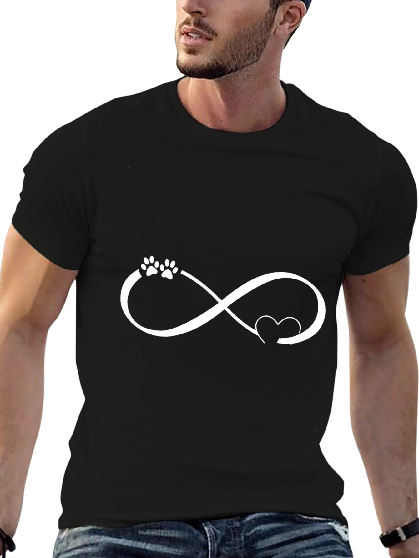 Dog Paw Heart Infinity Black T-Shirt