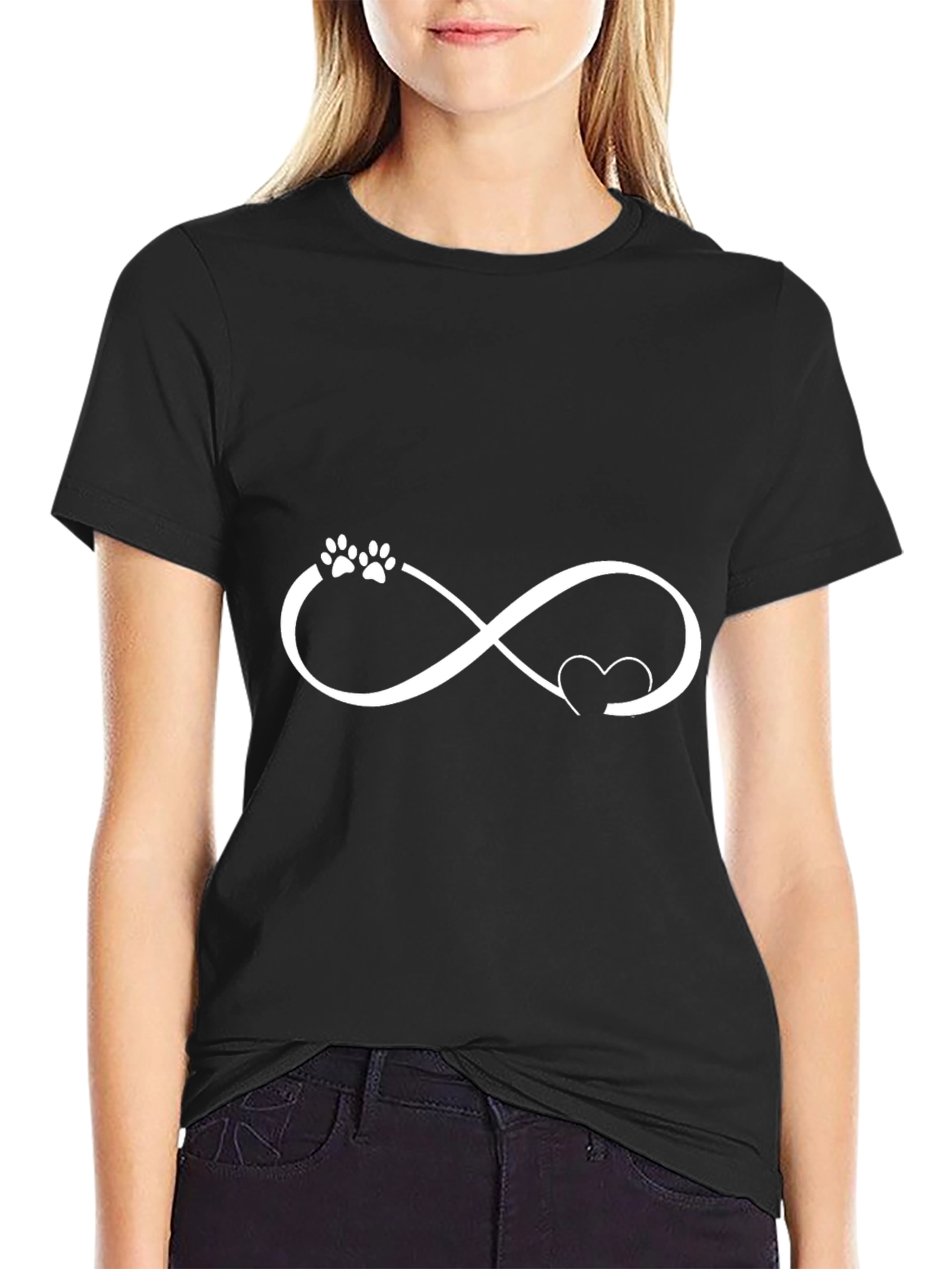 Dog Paw Heart Infinity Black T-Shirt