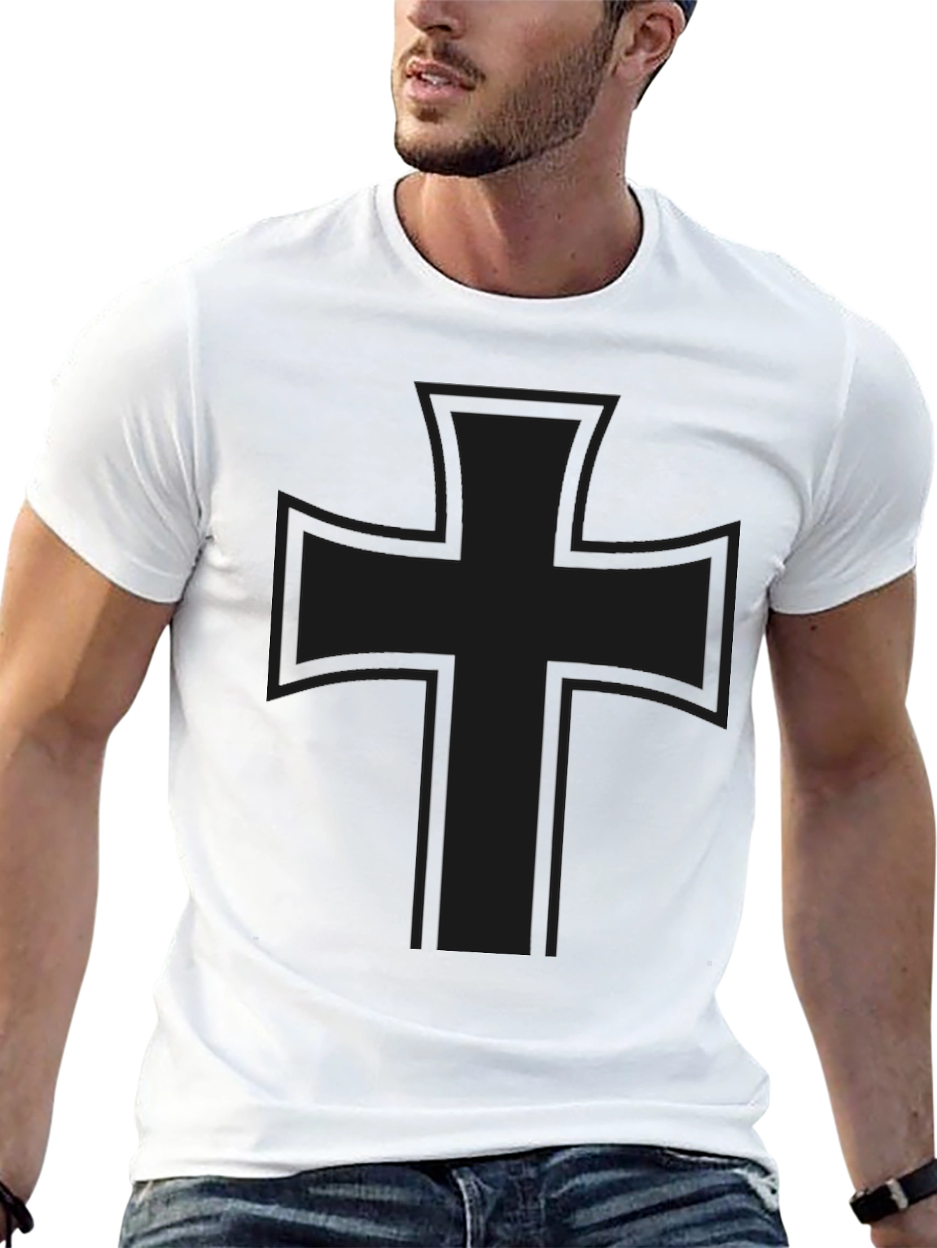 Black T-Shirt with Iron Cross Design