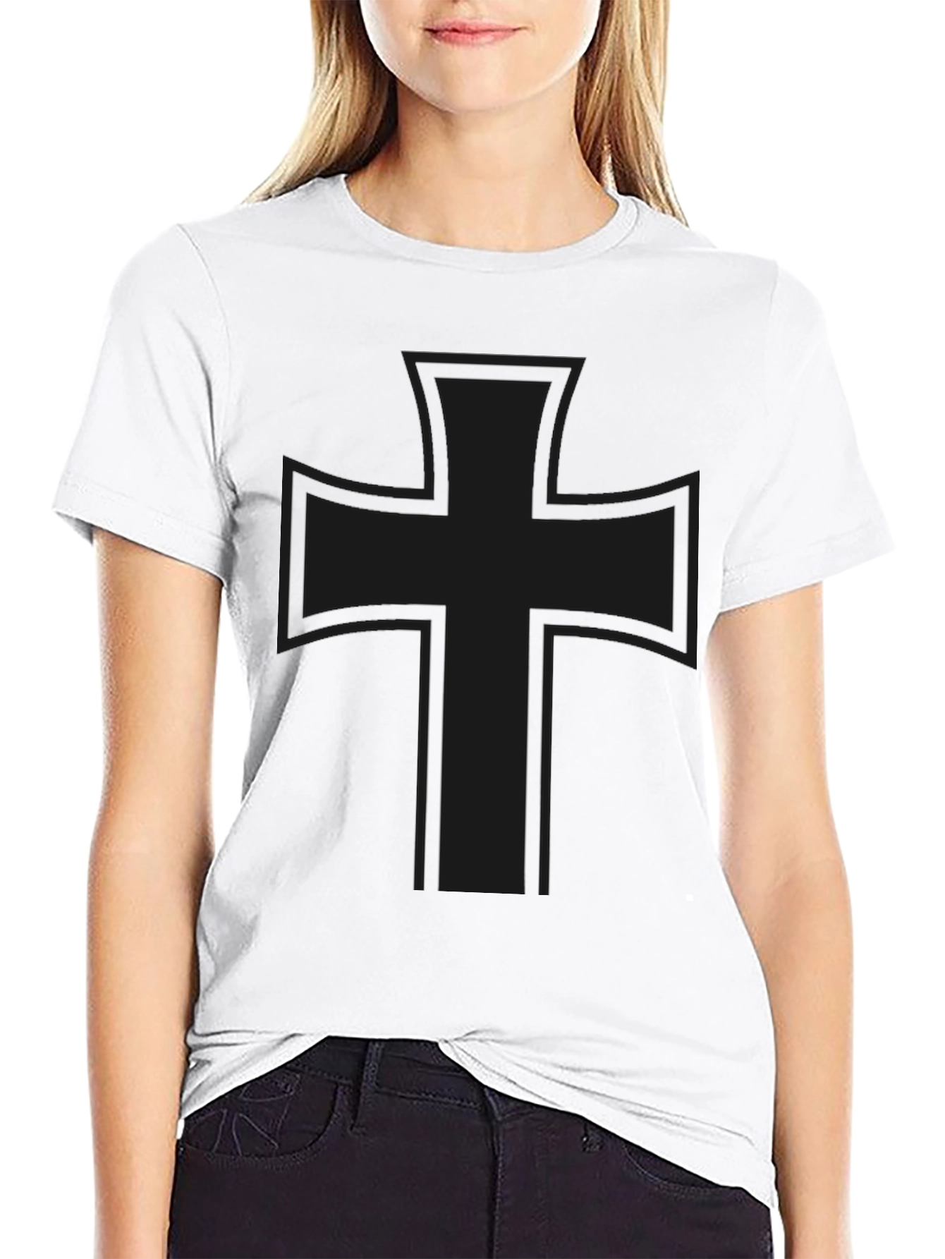 Black T-Shirt with Iron Cross Design