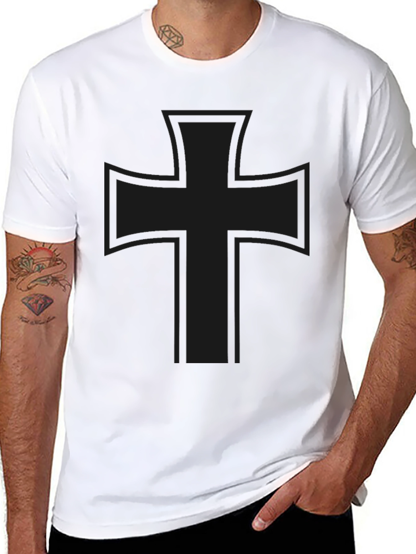 Black T-Shirt with Iron Cross Design