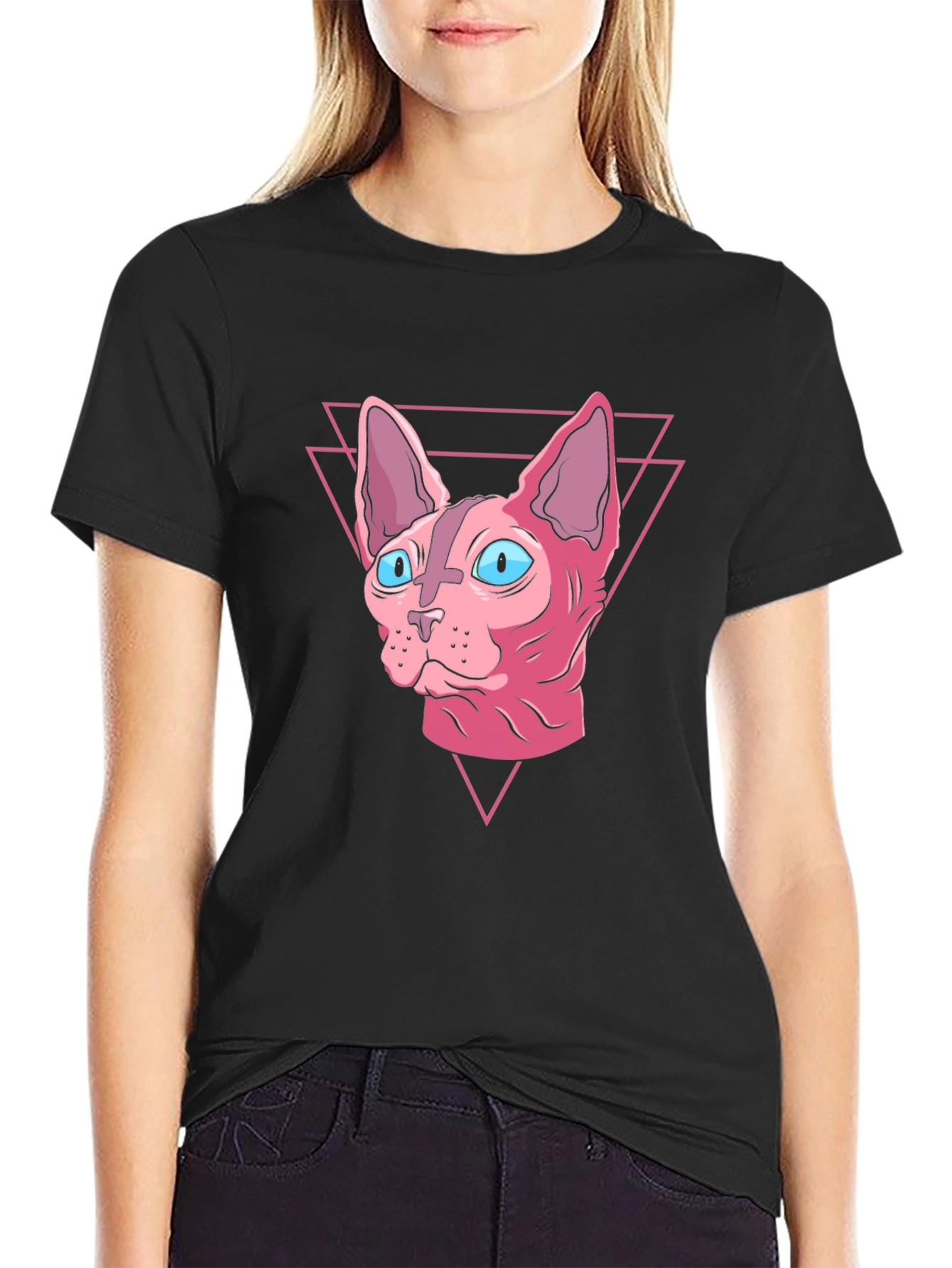 Sphynx Cat Graphic Tee - Black Cotton Shirt