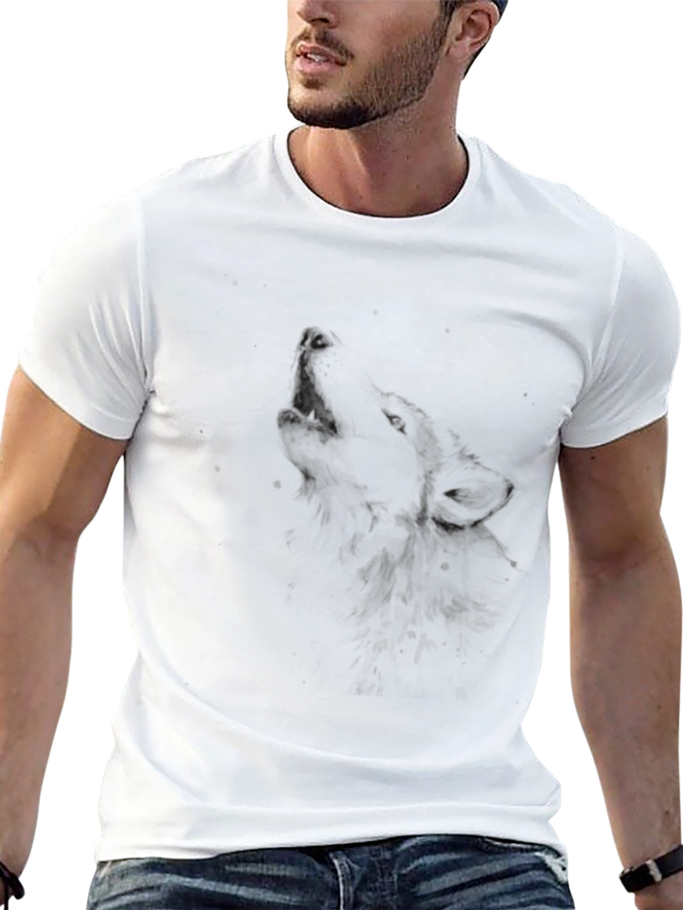 Mens Black Wolf Graphic Tee Shirt
