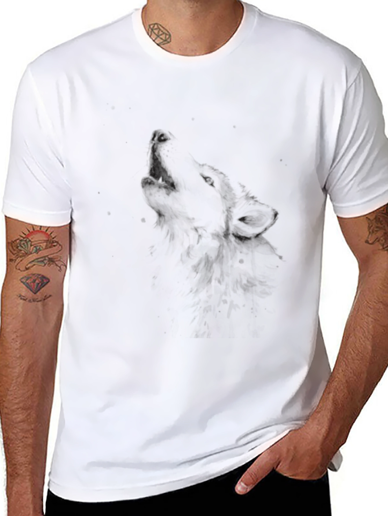 Mens Black Wolf Graphic Tee Shirt