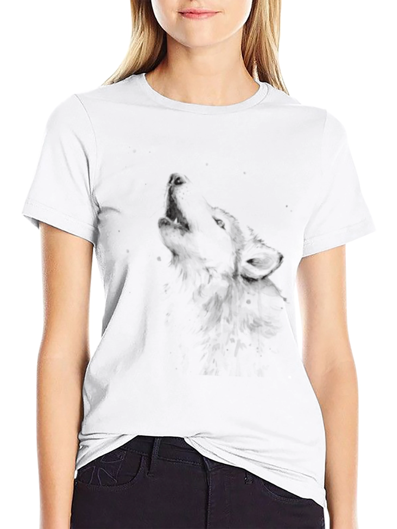 Mens Black Wolf Graphic Tee Shirt