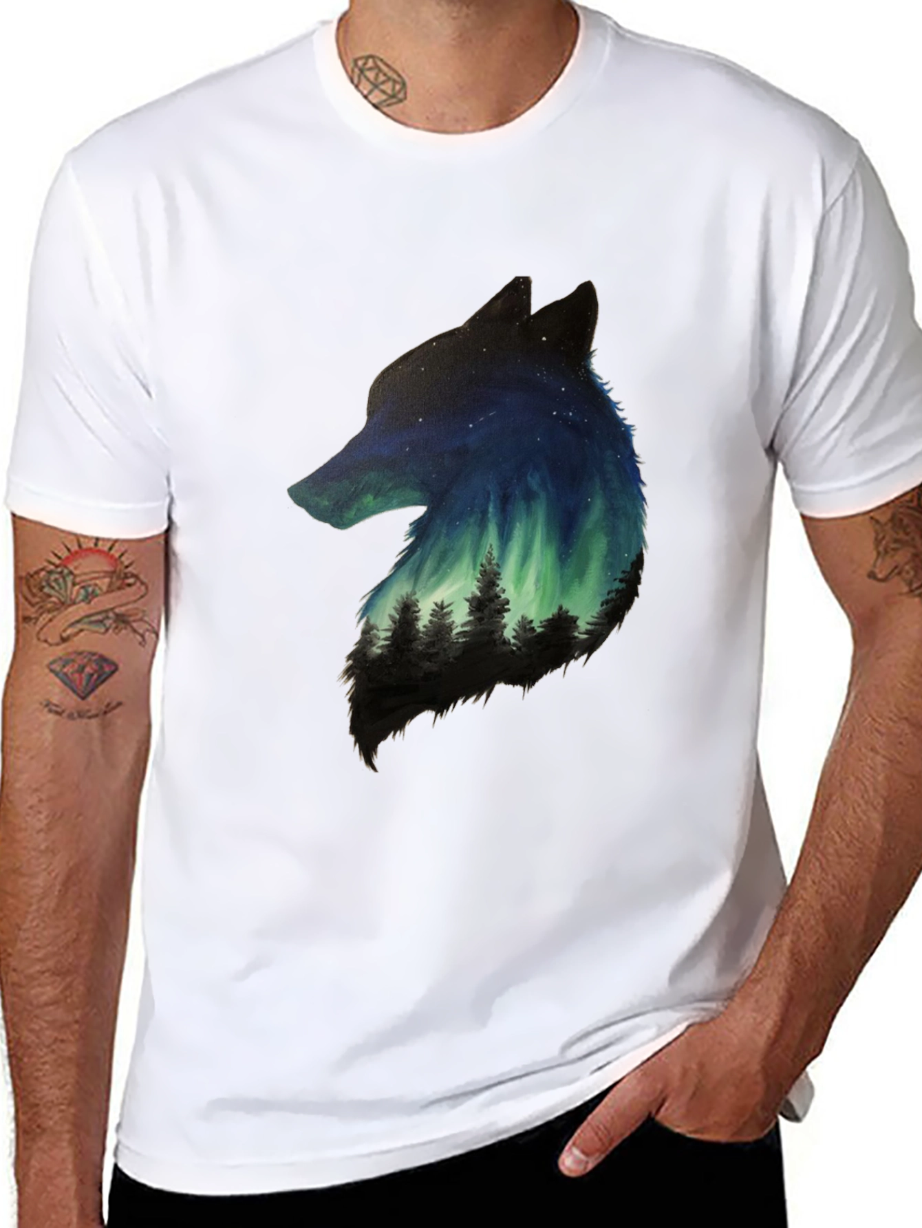 Wolf Aurora Nature Graphic Tee