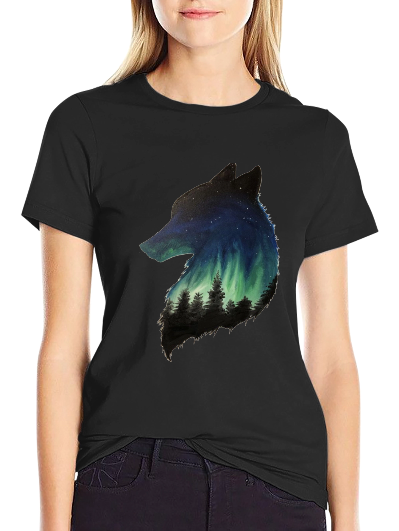 Wolf Aurora Nature Graphic Tee