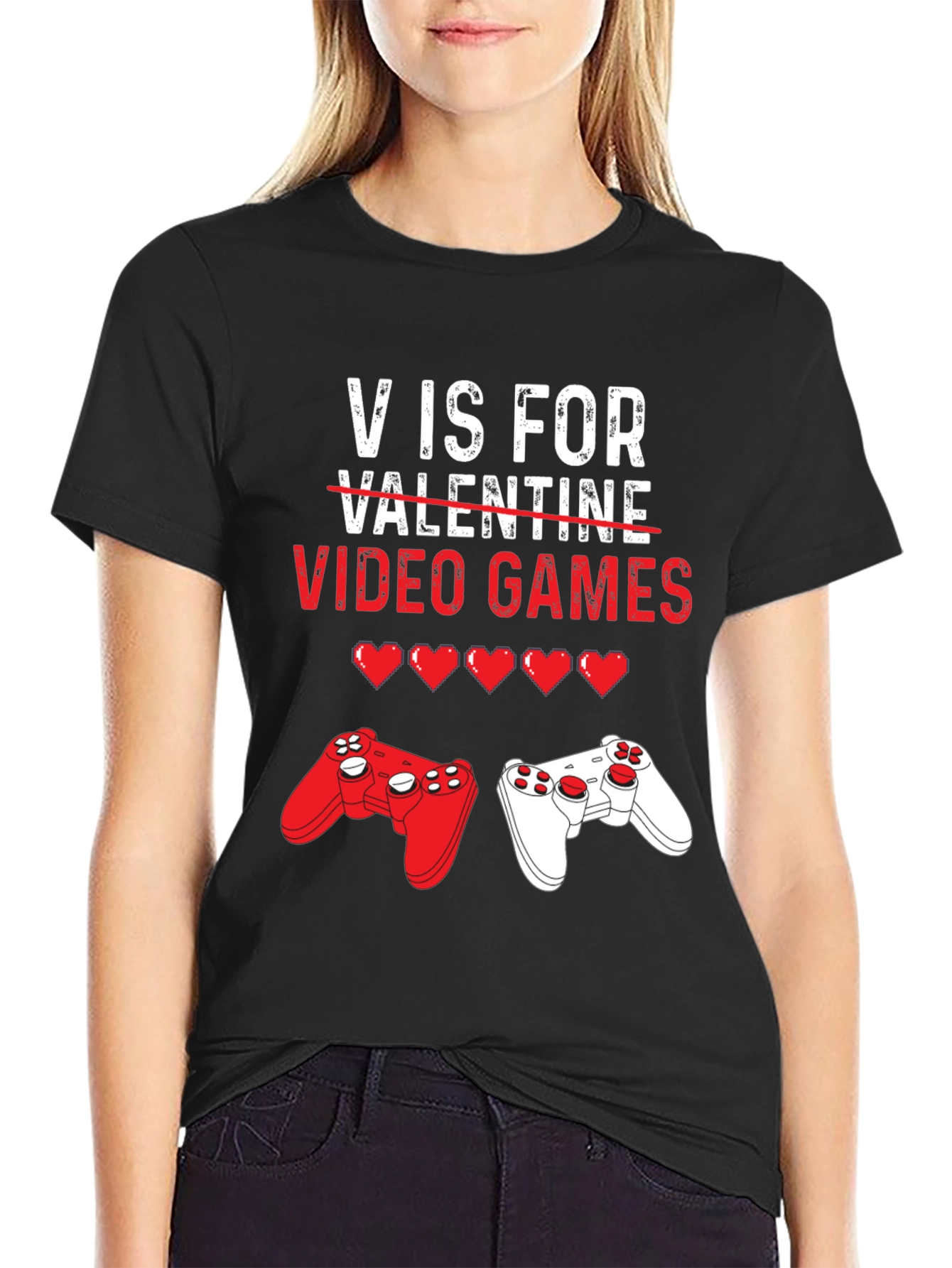 V is for Video Games Valentines Day T-Shirt