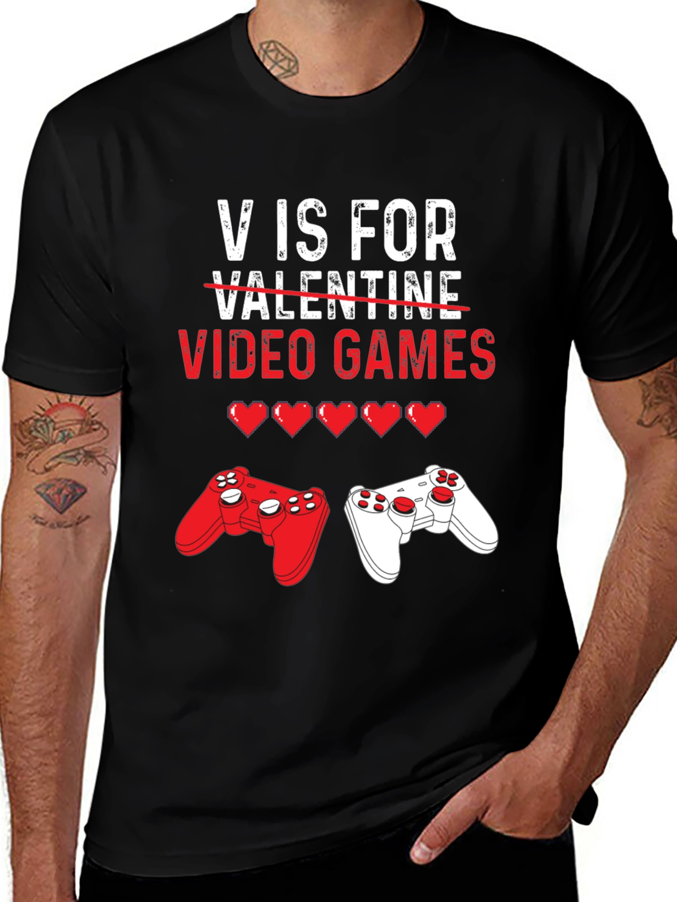 V is for Video Games Valentines Day T-Shirt