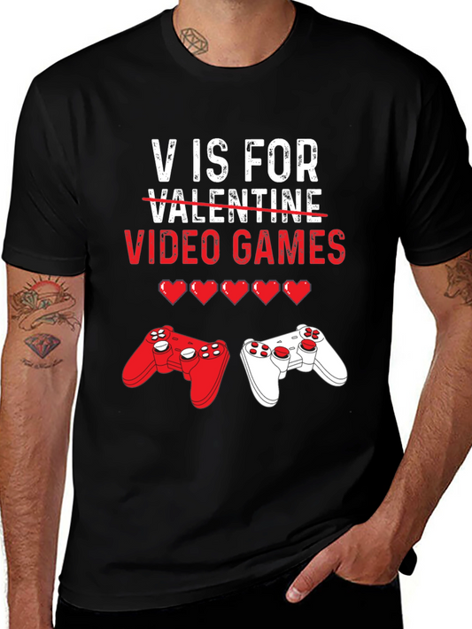 V is for Video Games Valentines Day T-Shirt