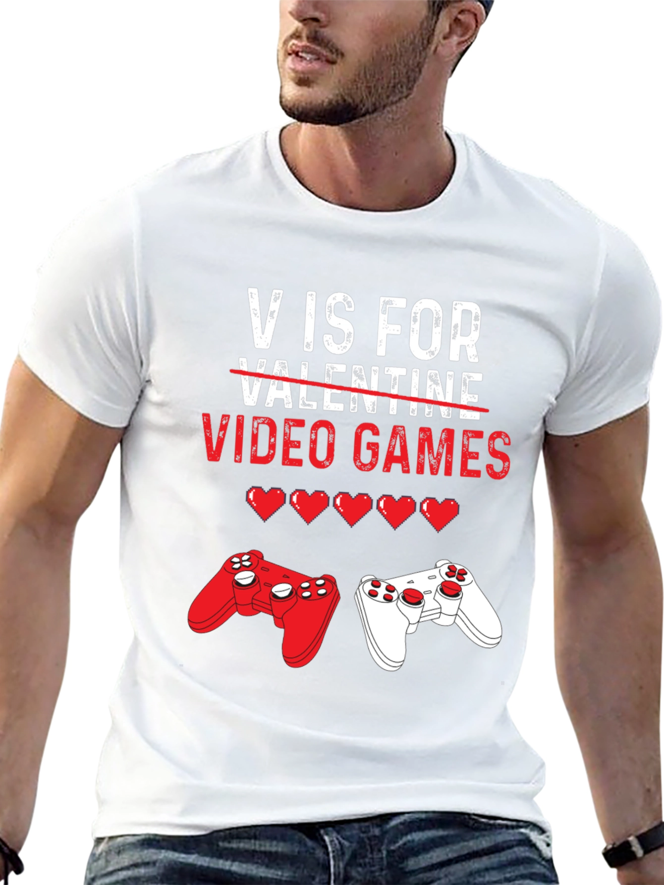 V is for Video Games Valentines Day T-Shirt