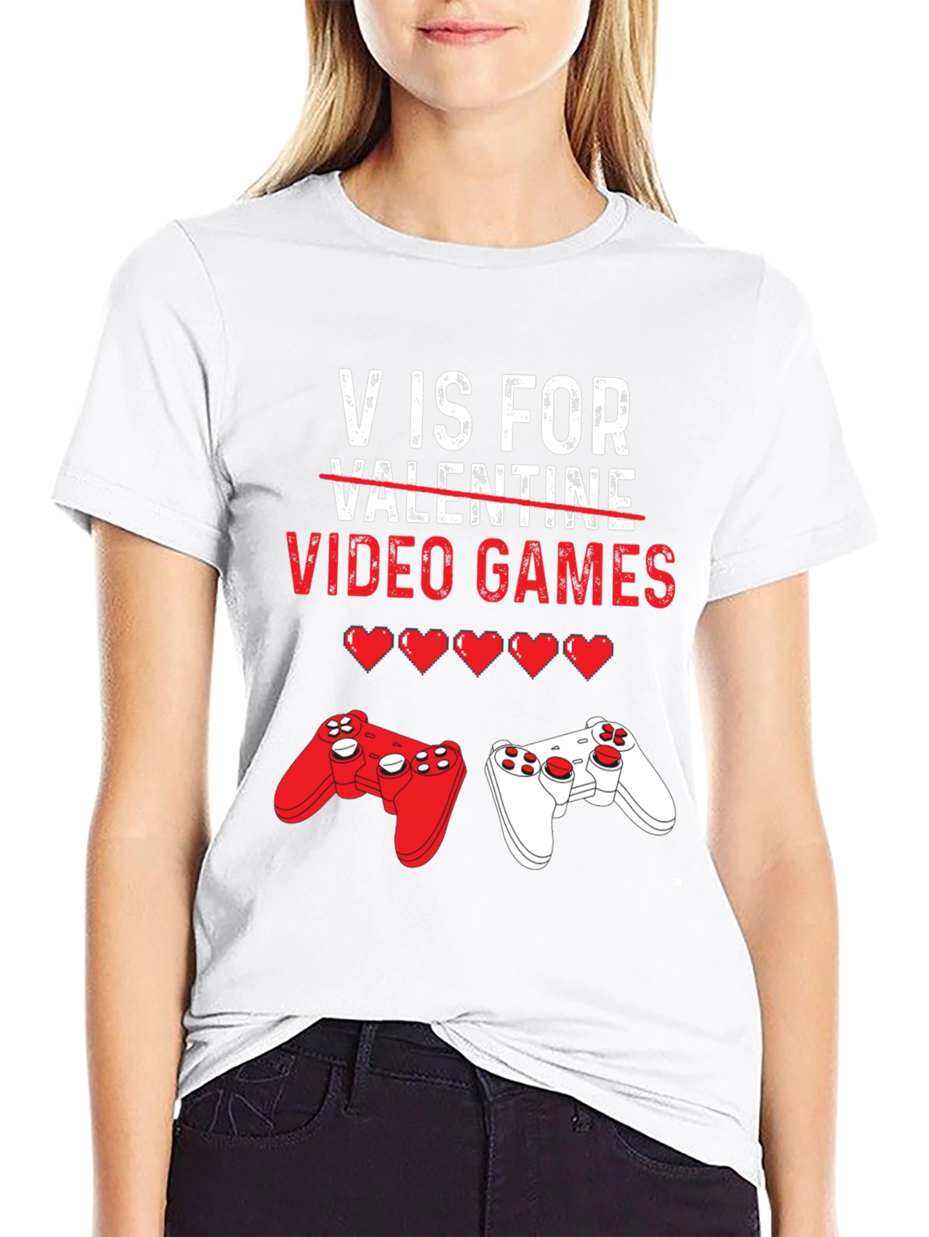 V is for Video Games Valentines Day T-Shirt