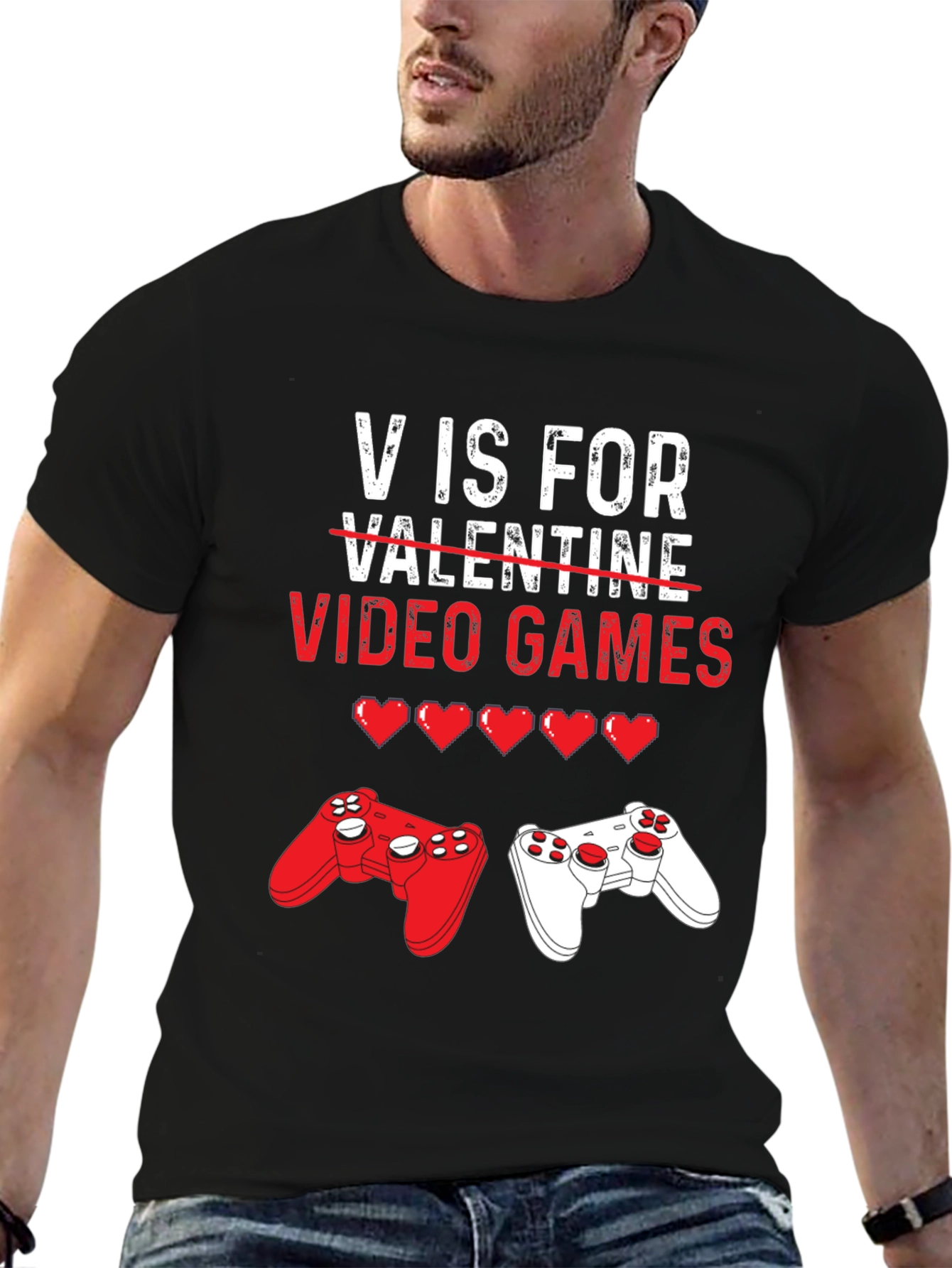 V is for Video Games Valentines Day T-Shirt
