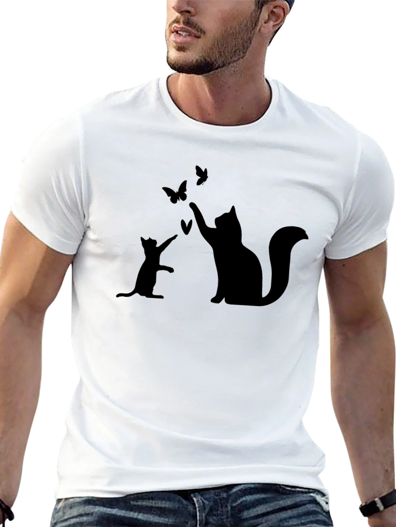 Cat & Butterfly Graphic T-Shirt