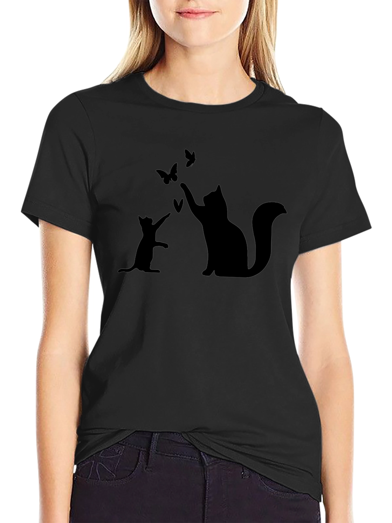 Cat & Butterfly Graphic T-Shirt