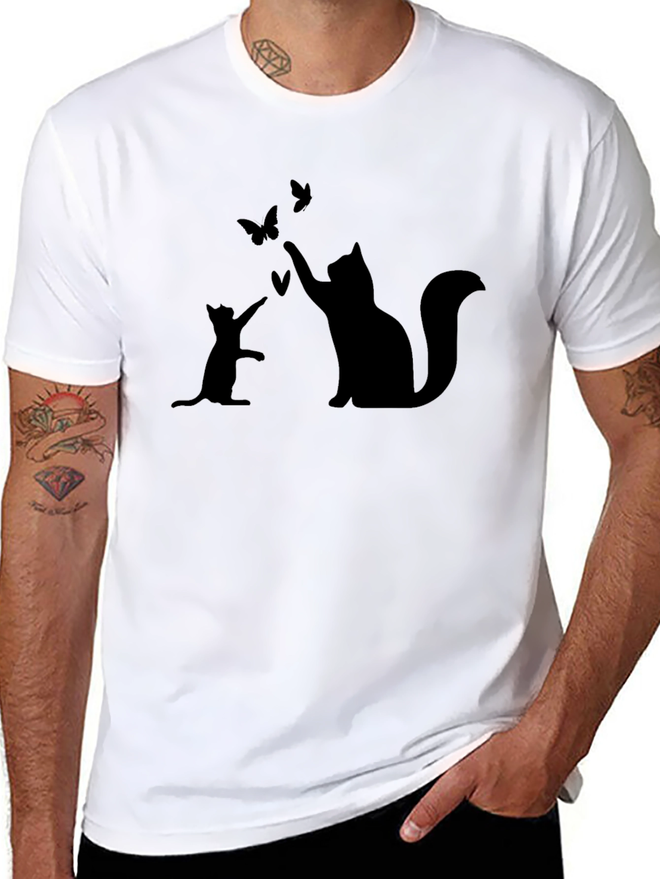 Cat & Butterfly Graphic T-Shirt