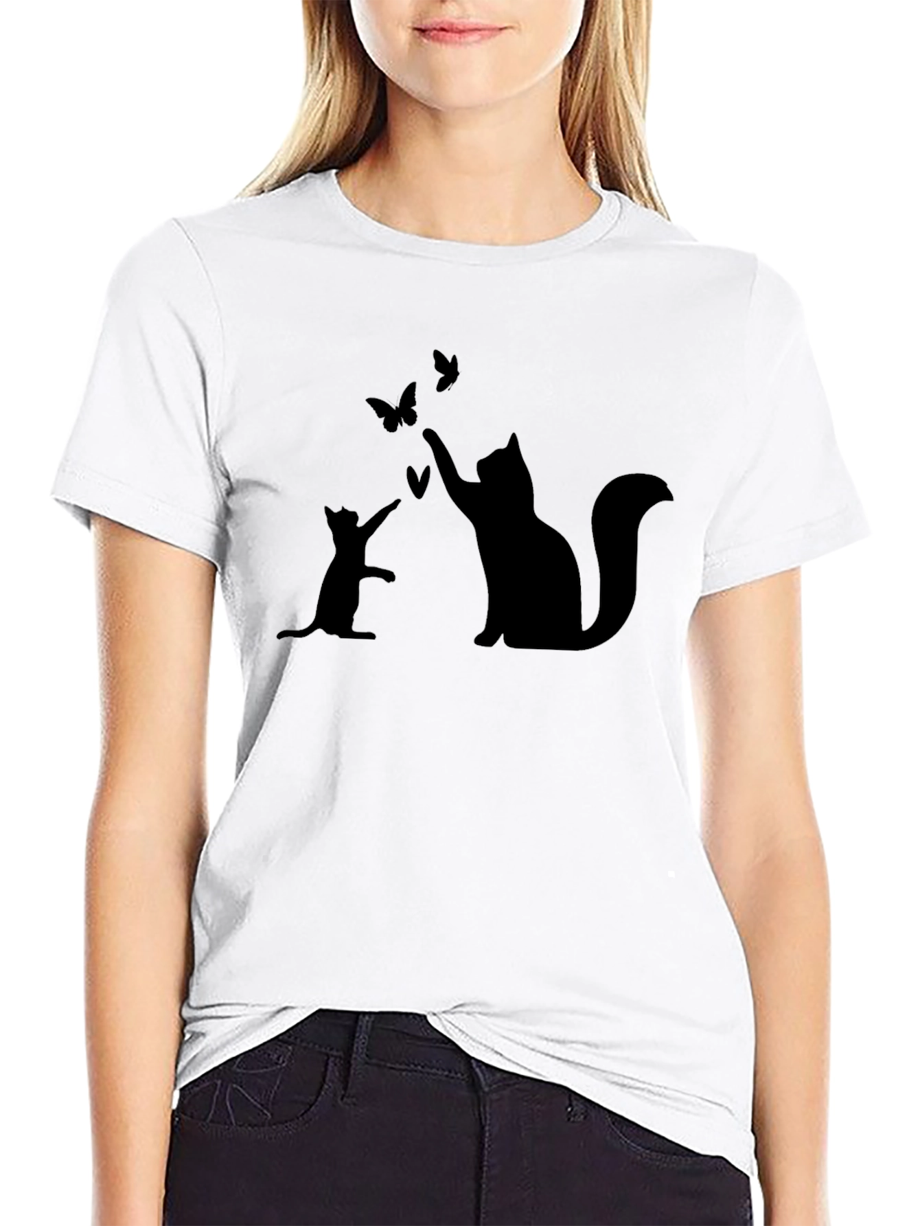 Cat & Butterfly Graphic T-Shirt