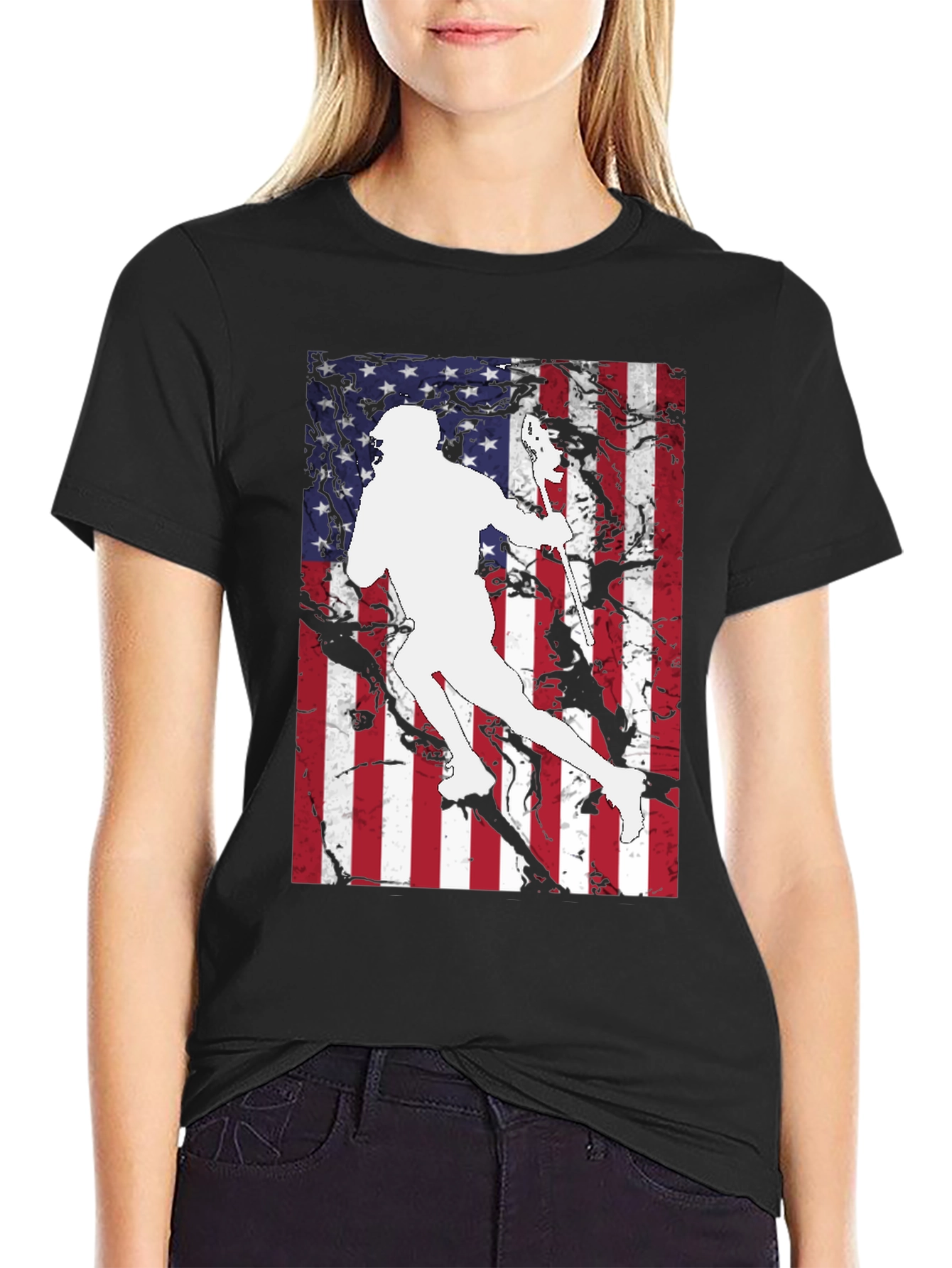 Lacrosse Player American Flag T-Shirt