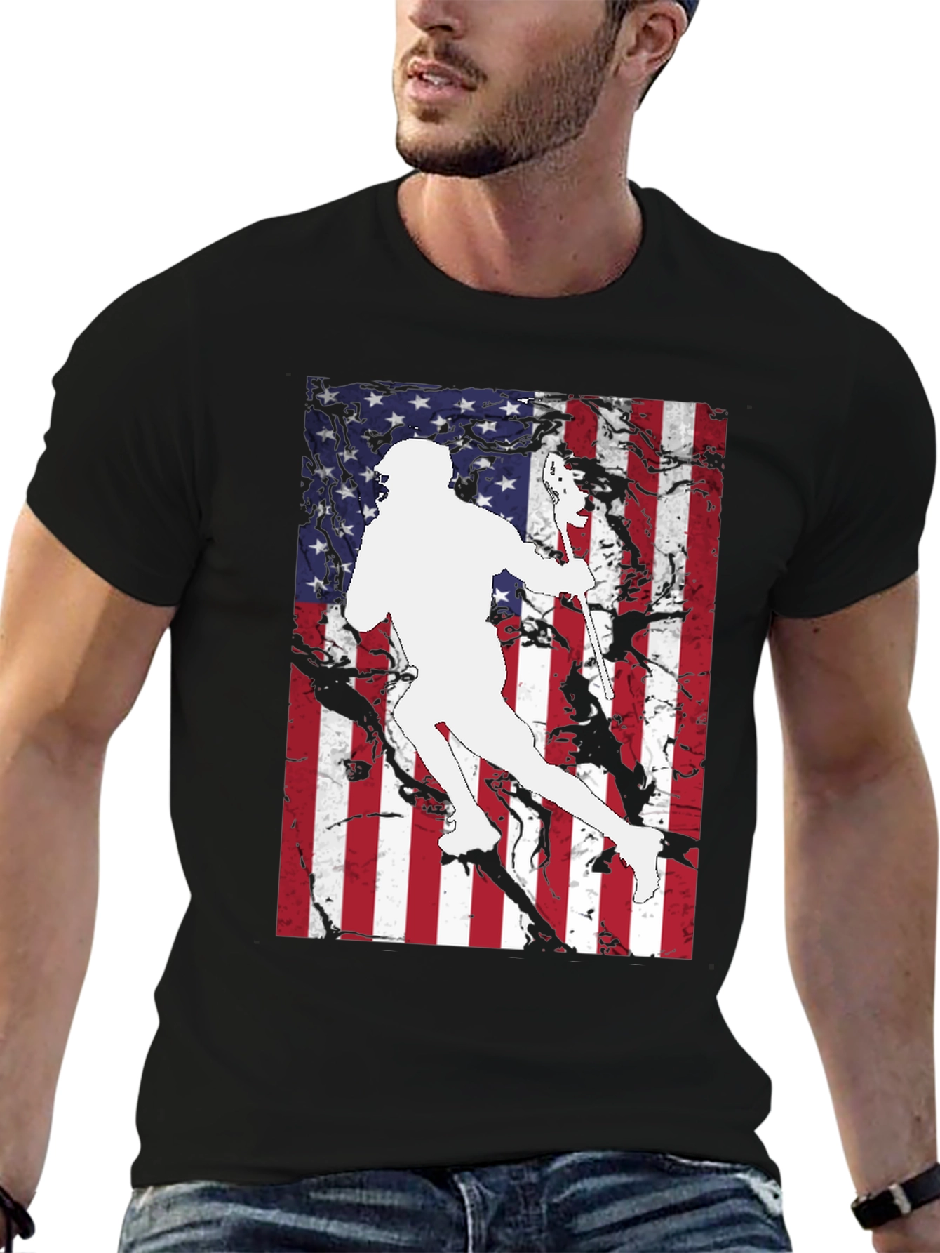 Lacrosse Player American Flag T-Shirt