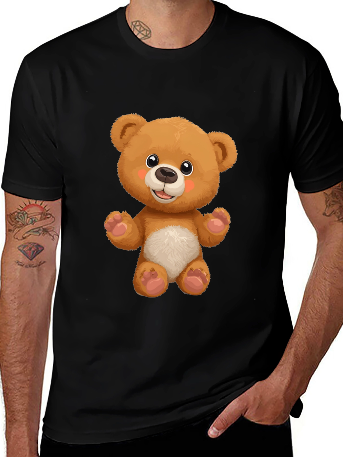 Cute Teddy Bear Graphic Black T-Shirt