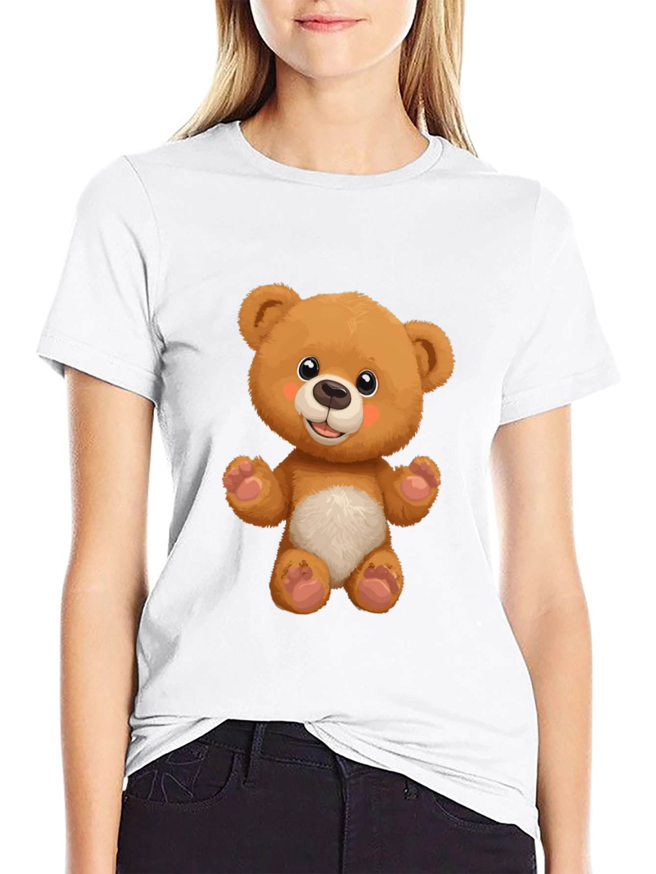 Cute Teddy Bear Graphic Black T-Shirt