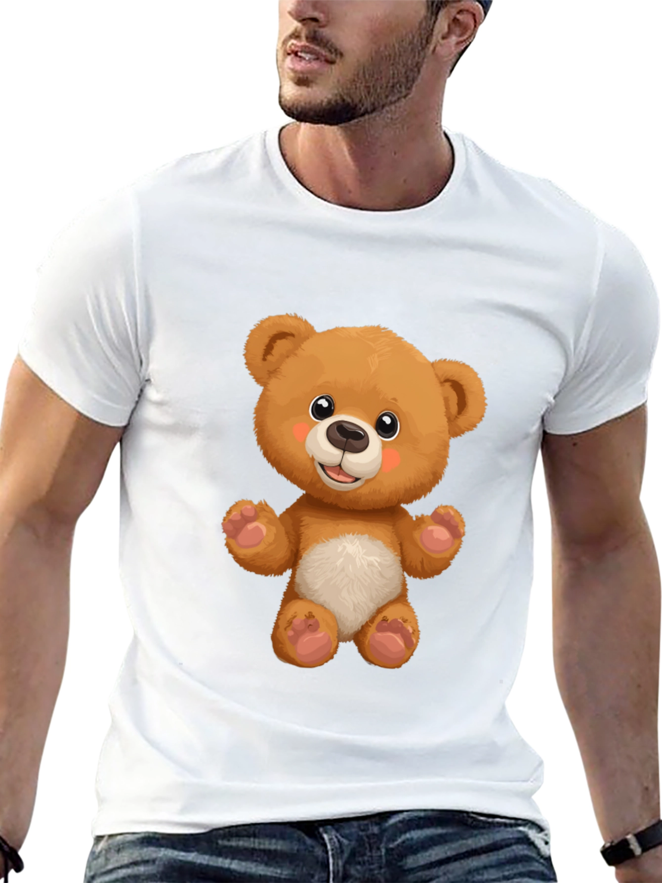 Cute Teddy Bear Graphic Black T-Shirt