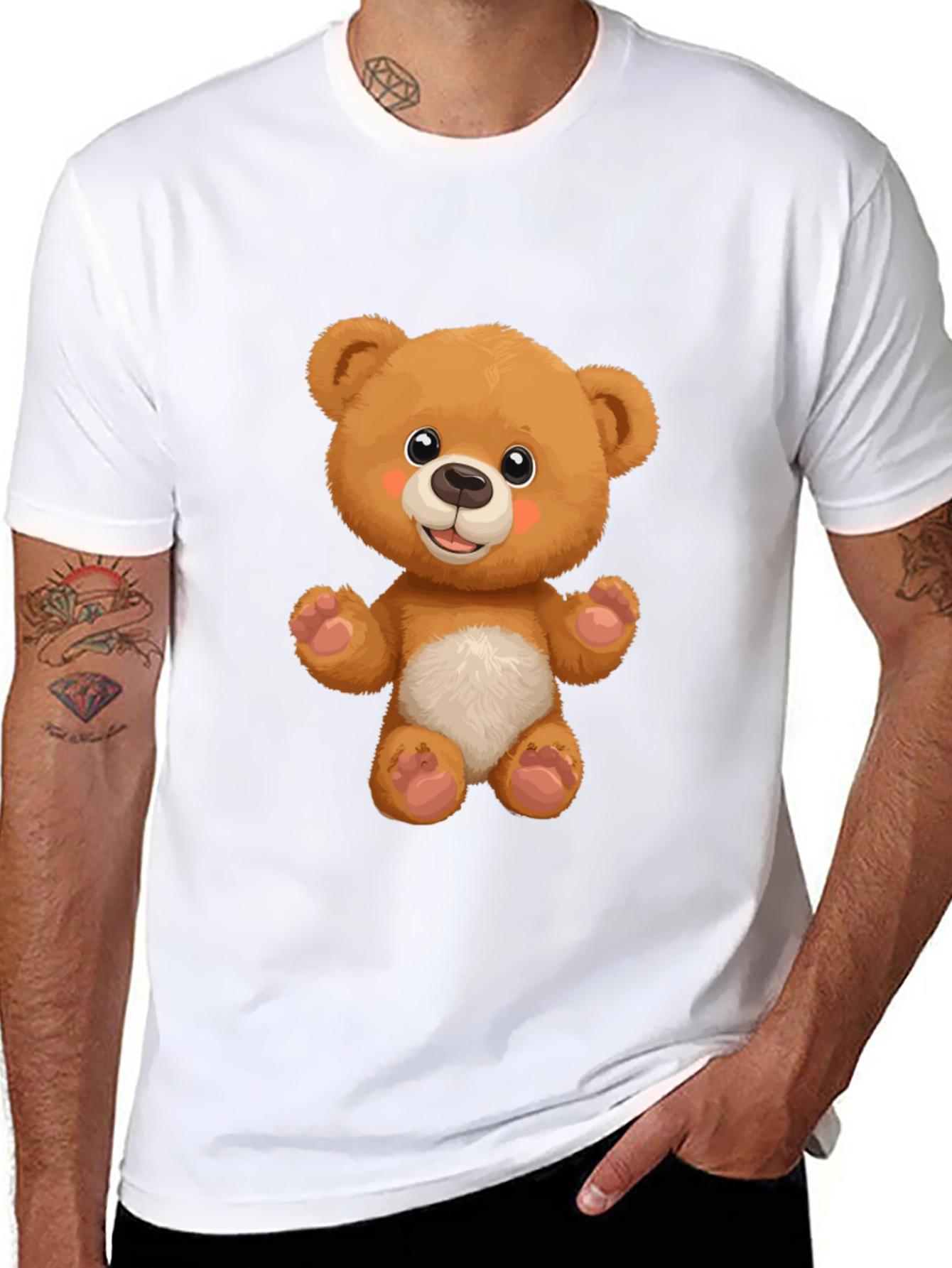 Cute Teddy Bear Graphic Black T-Shirt