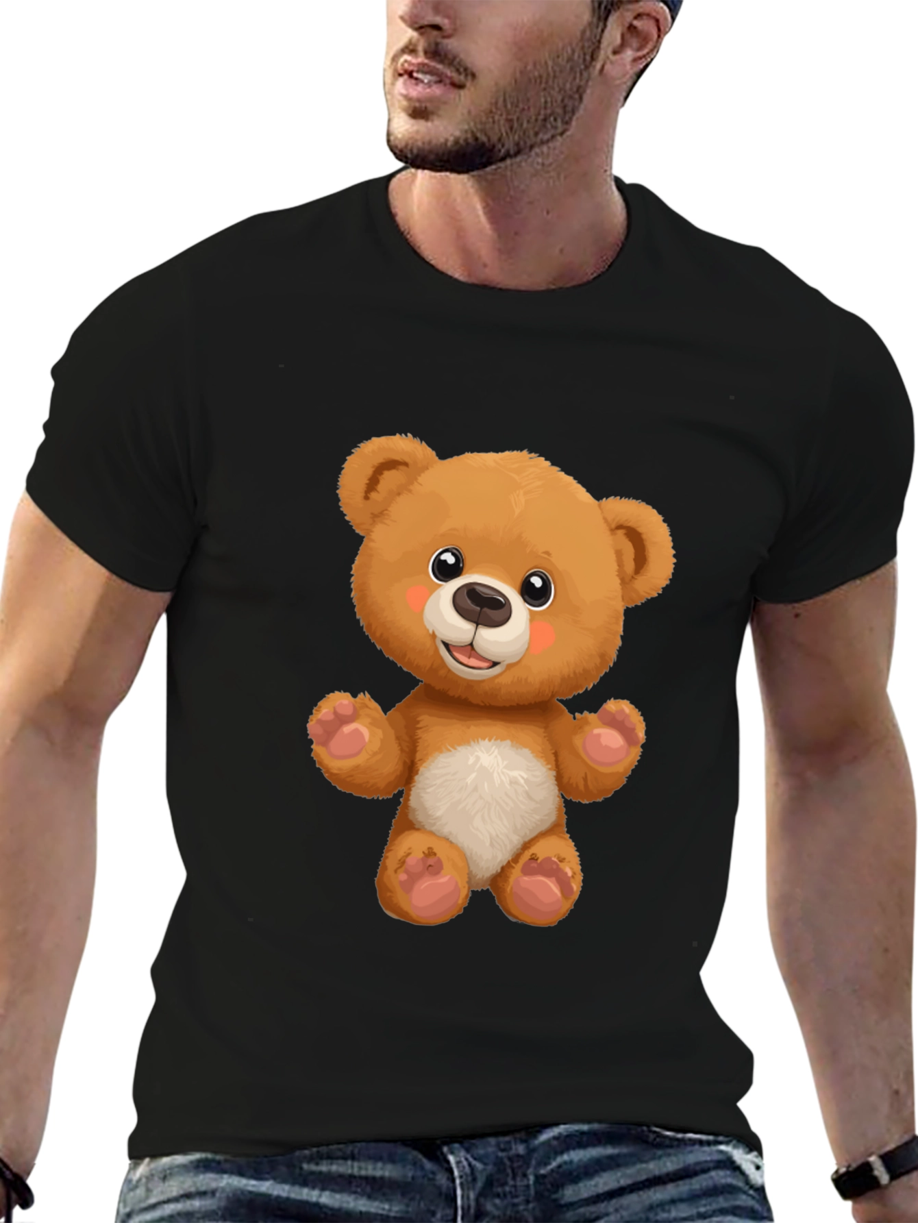 Cute Teddy Bear Graphic Black T-Shirt