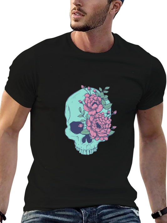 Skull & Floral T-Shirt - Mens Short Sleeve Graphic Tee