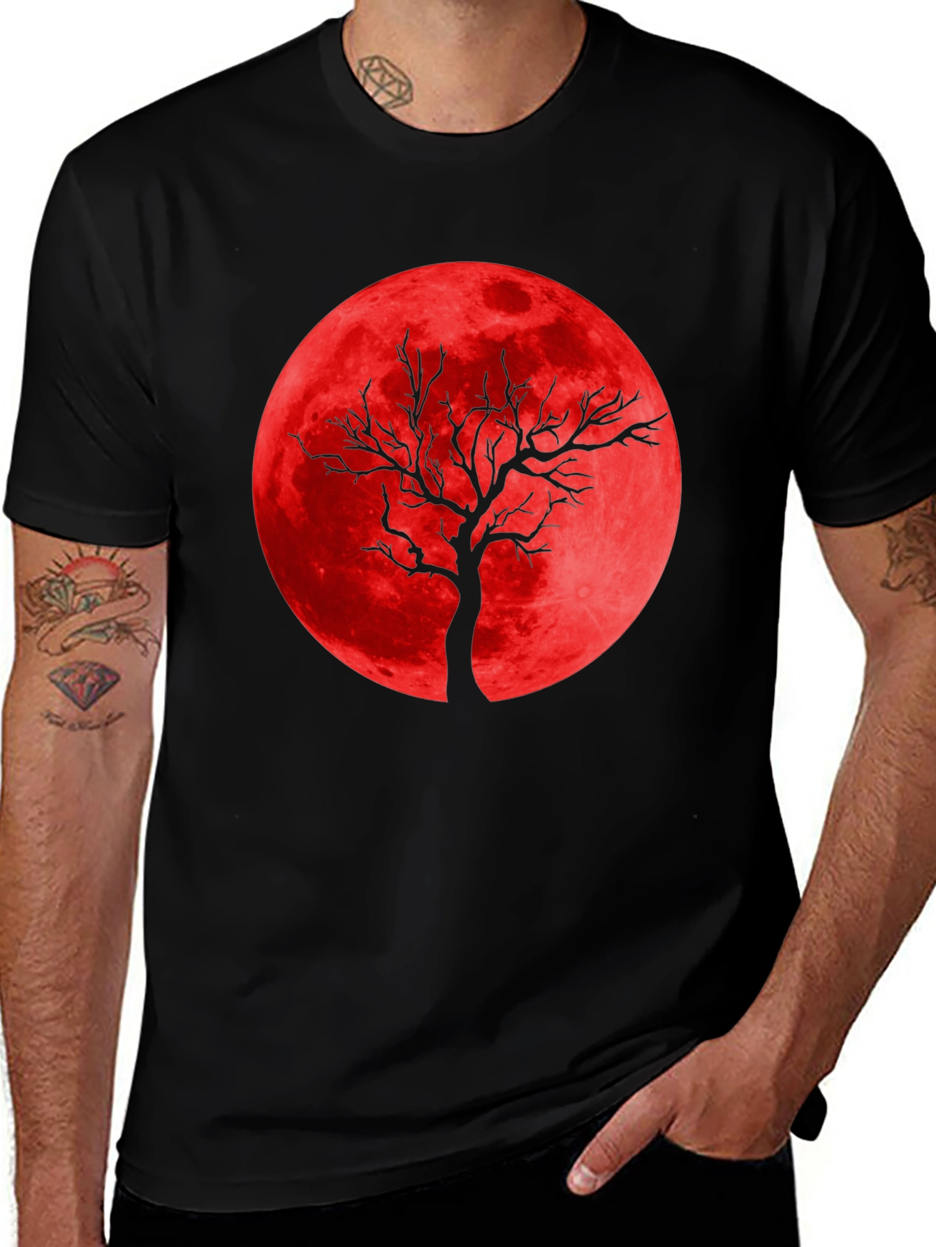 Red Moon Tree Graphic Tee - Unique Design