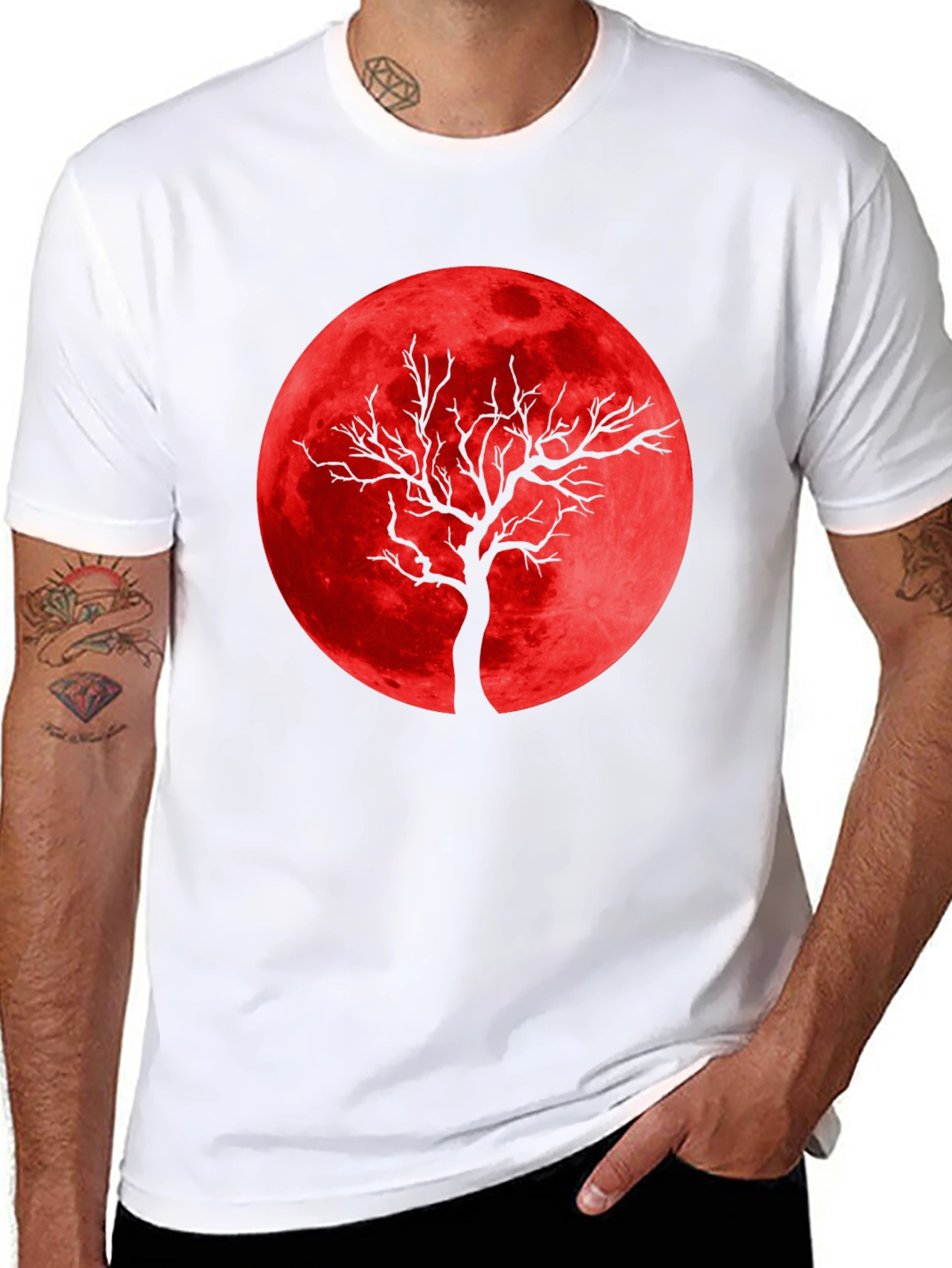 Red Moon Tree Graphic Tee - Unique Design