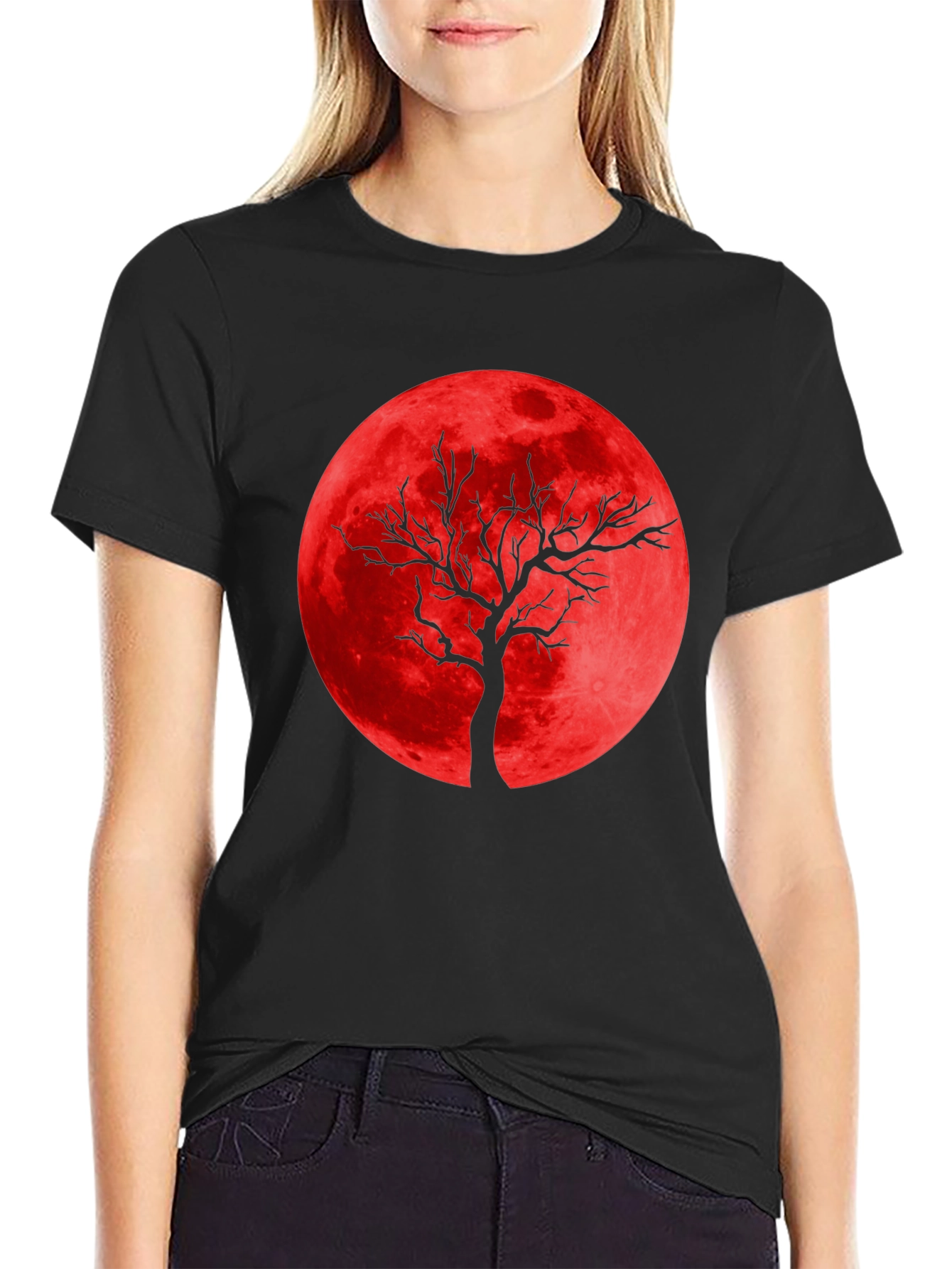 Red Moon Tree Graphic Tee - Unique Design