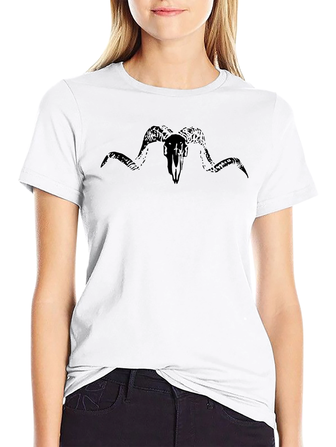 Mens Black T-Shirt with Ram Skull Graphic