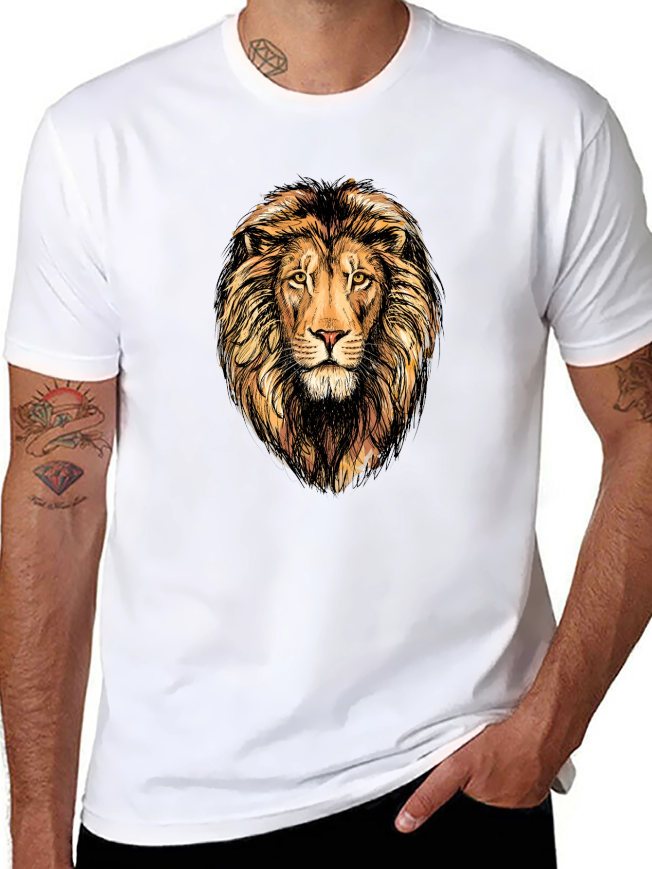 Lion Graphic Print Mens Black T-Shirt