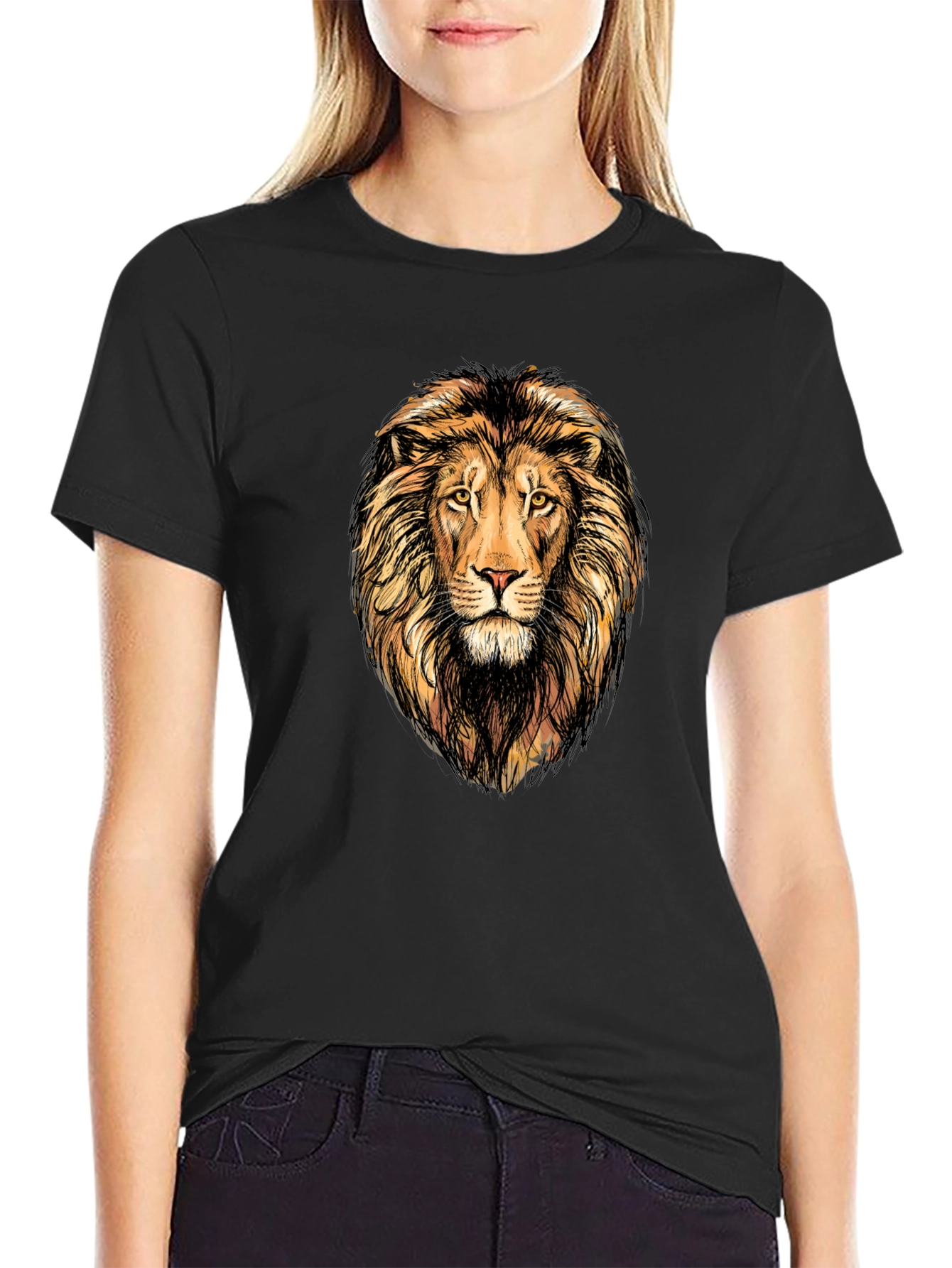 Lion Graphic Print Mens Black T-Shirt