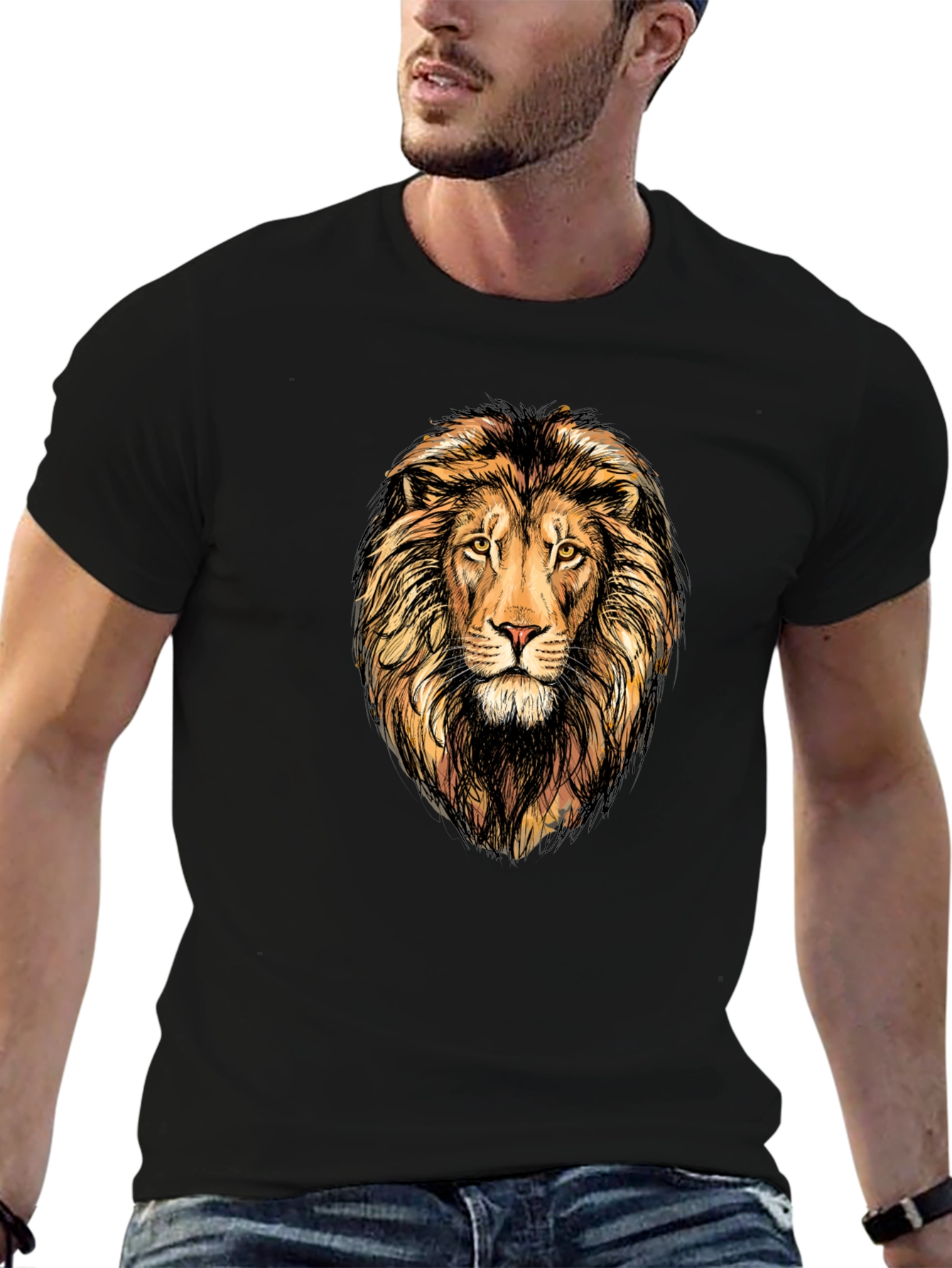 Lion Graphic Print Mens Black T-Shirt
