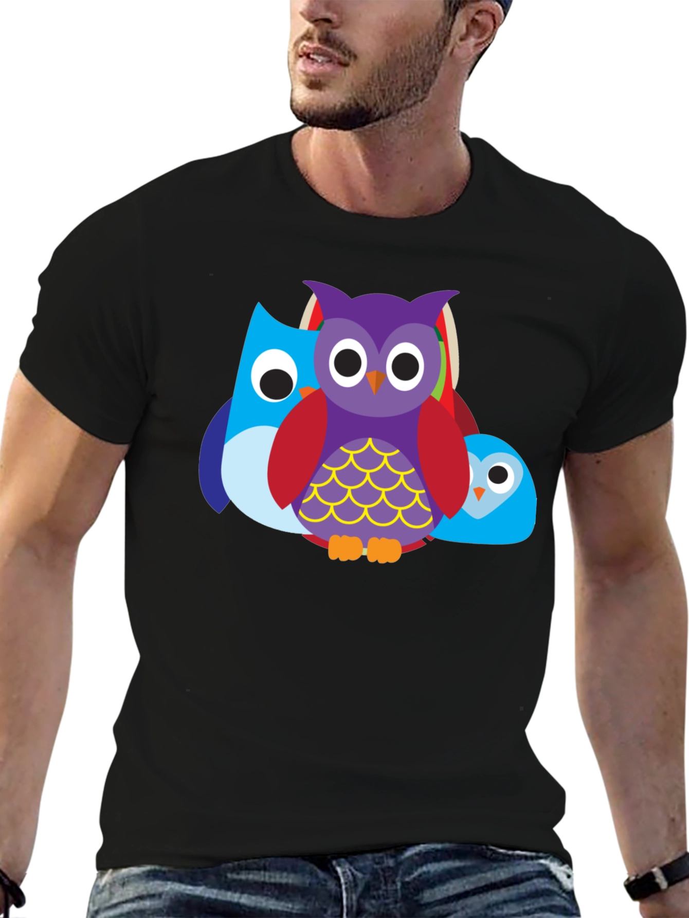 Owl Trio Graphic Tee - Mens Black T-Shirt
