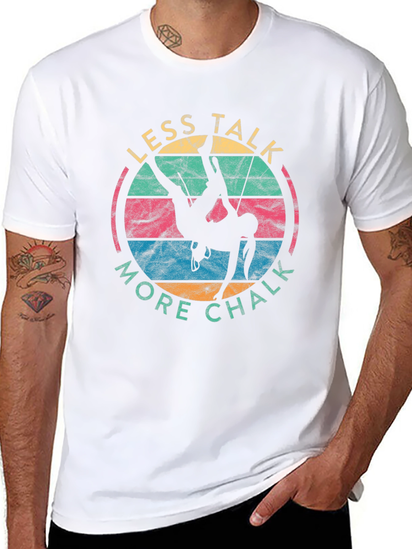 Retro Climbing T-Shirt - Less Talk More Chalk